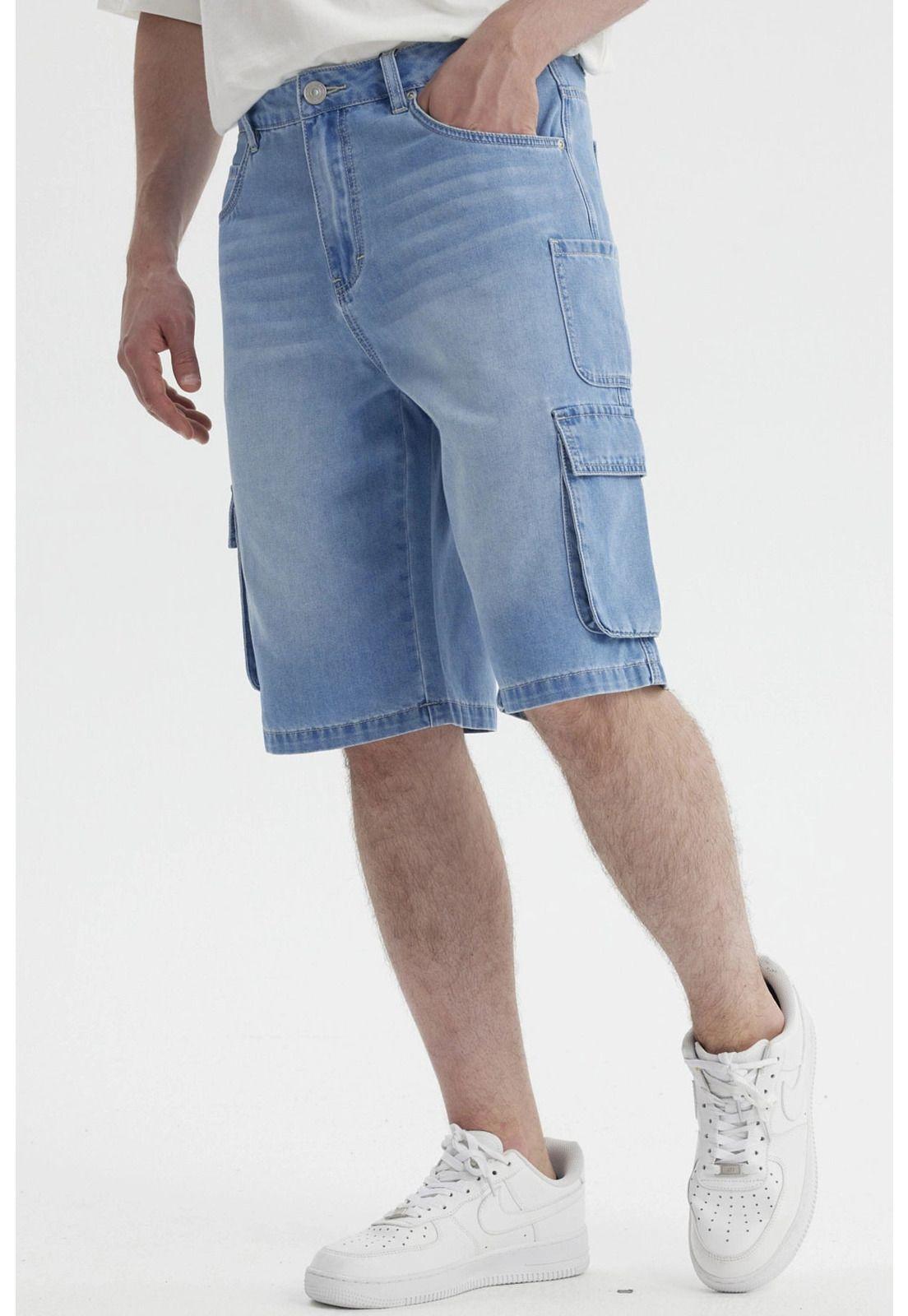 Bermuda Hombre Baggy Cargo Azul Claro-1