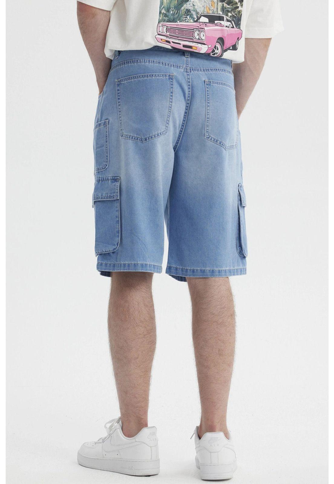Bermuda Hombre Baggy Cargo Azul Claro-2