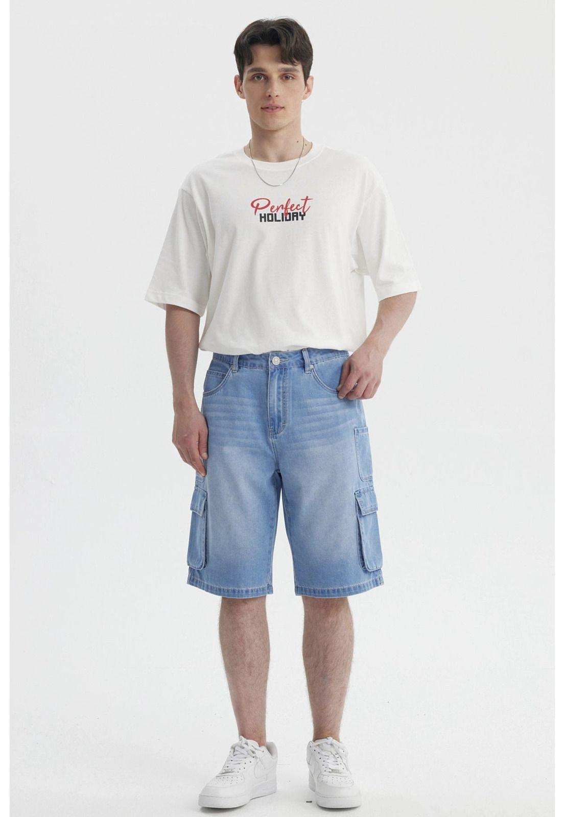Bermuda Hombre Baggy Cargo Azul Claro-3