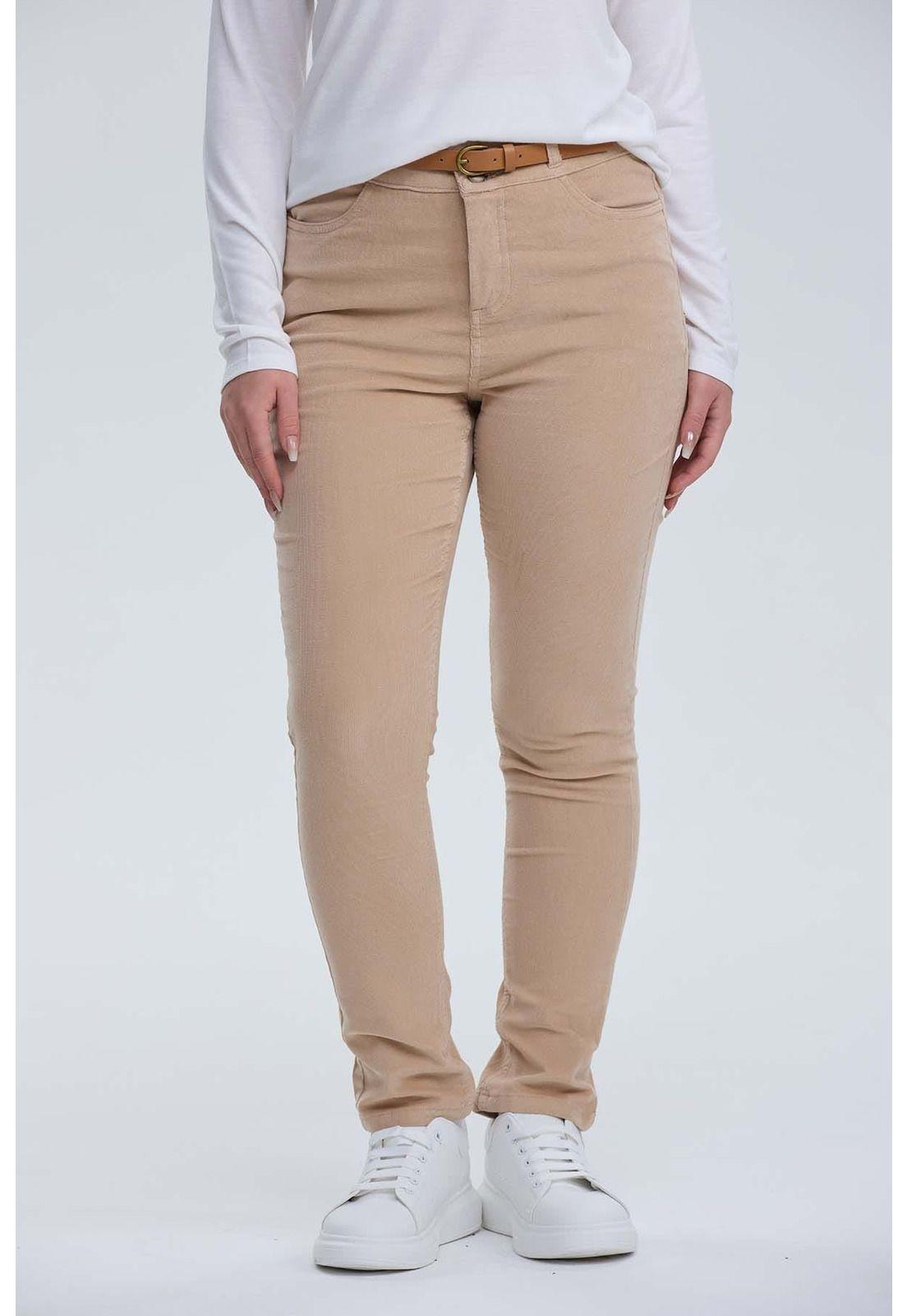 Pantalón Mujer Cotelé Con Cinturón Arena-0