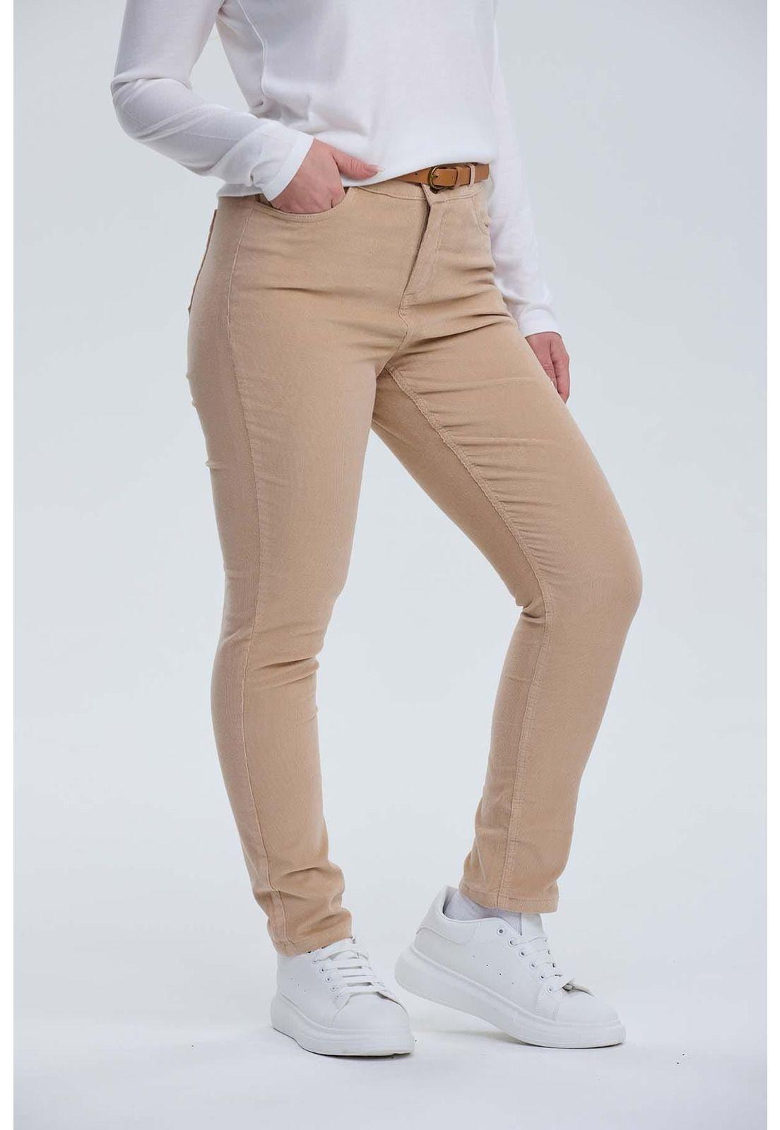 Pantalón Mujer Cotelé Con Cinturón Arena-1
