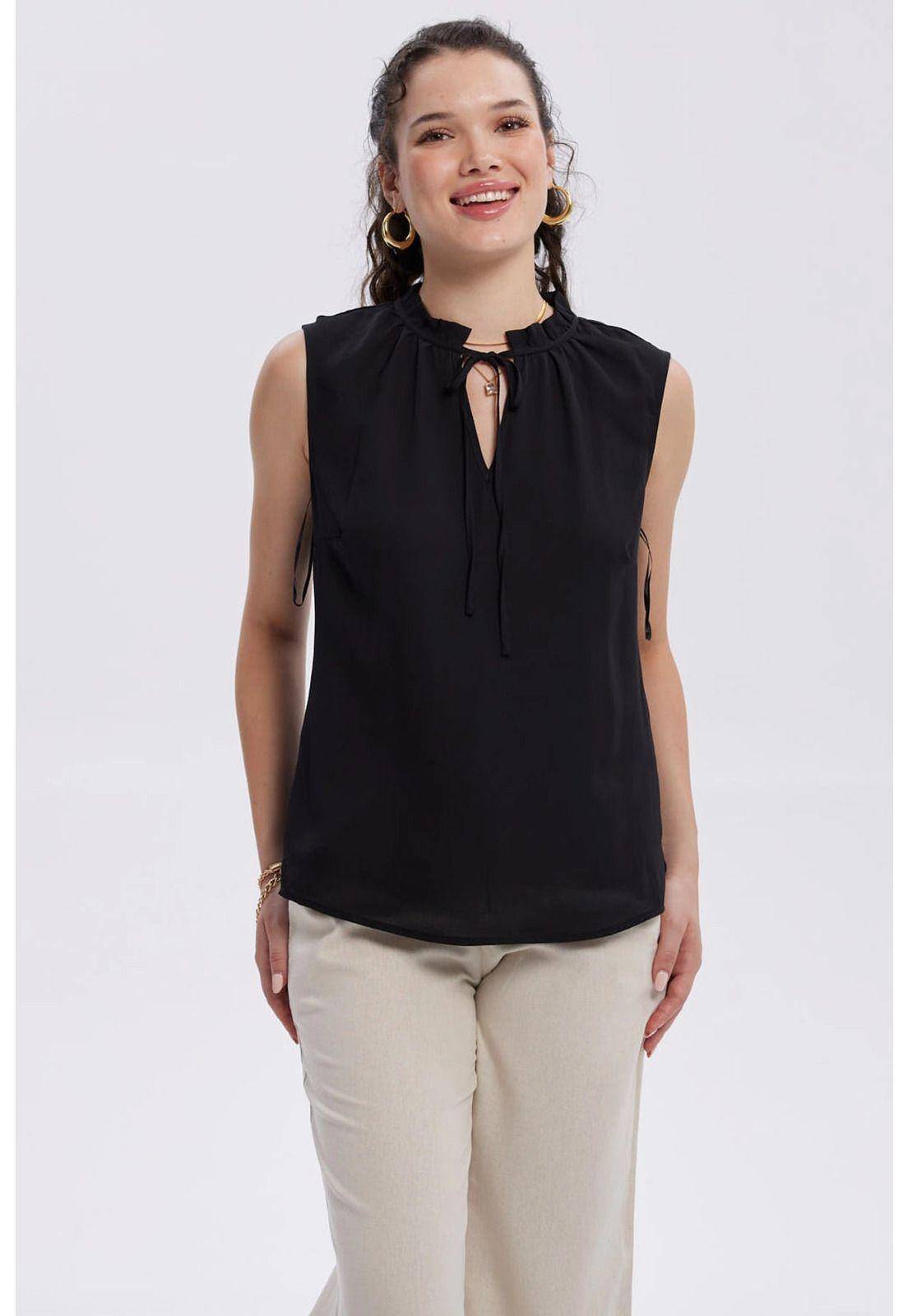 Blusa Mujer Aplicación Amarra Negro-0