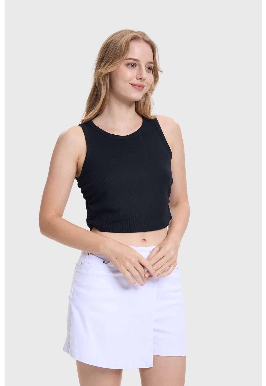Polera Mujer Recogido Costado Negro - V-1