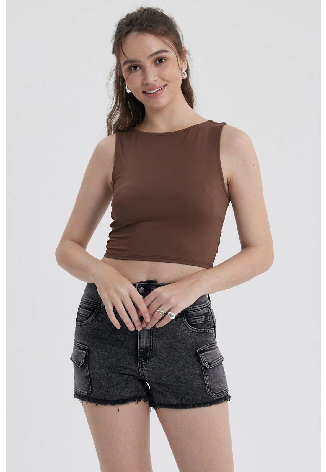 Polera Mujer Con Bote Abertura Café-0