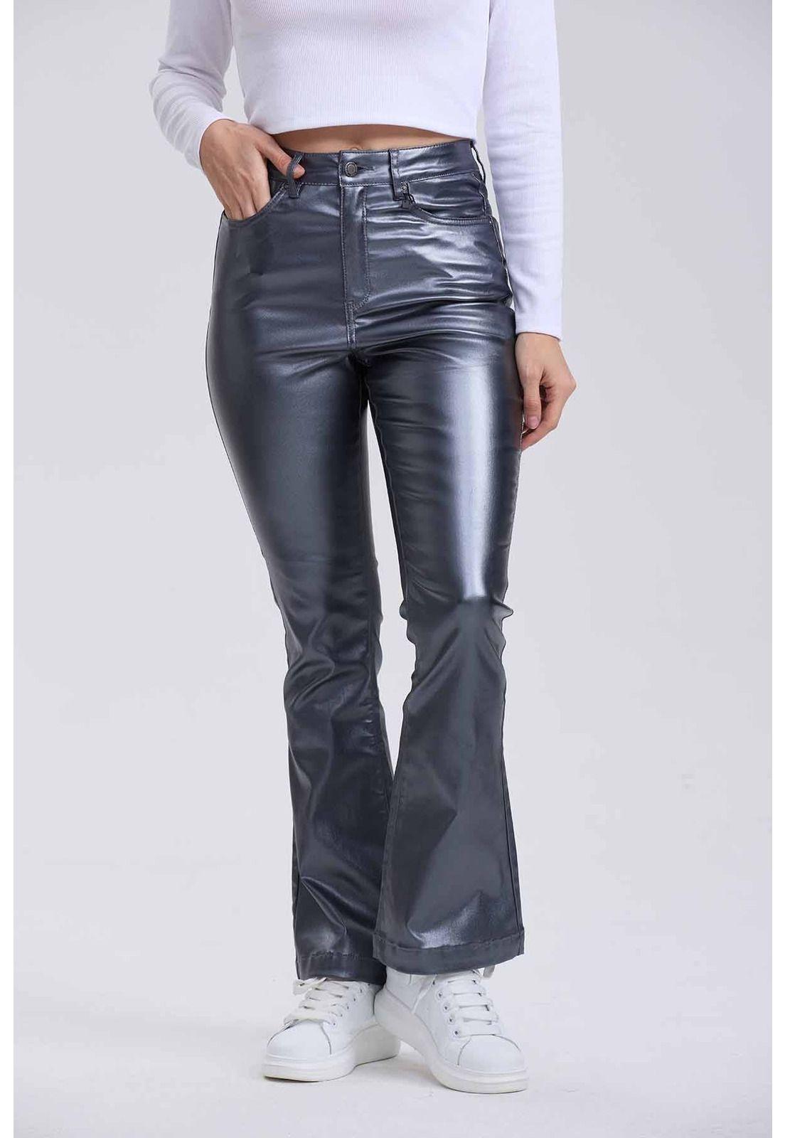 Jeans Mujer Flare Engomado Gris-0