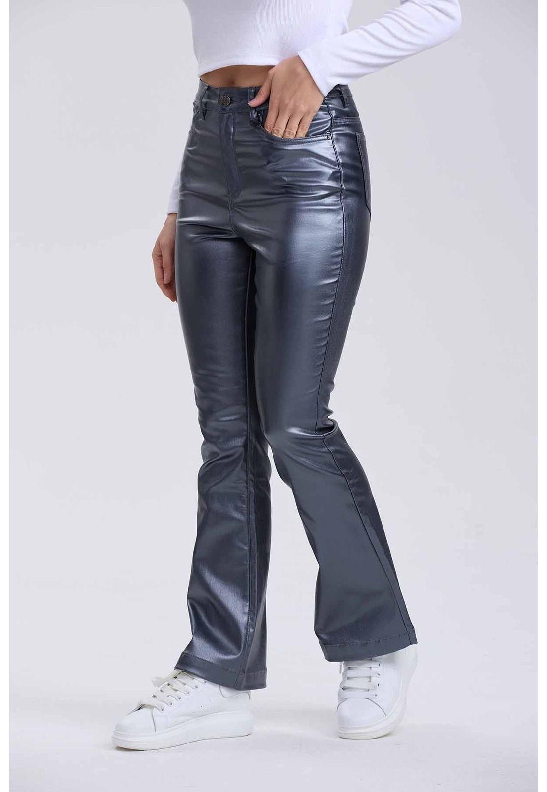 Jeans Mujer Flare Engomado Gris-1