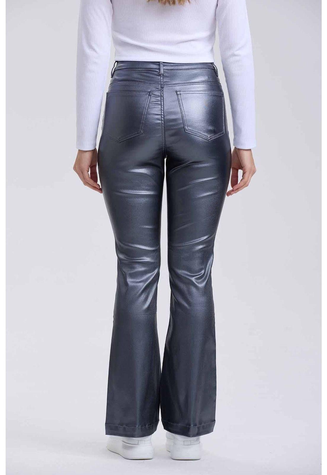 Jeans Mujer Flare Engomado Gris-2