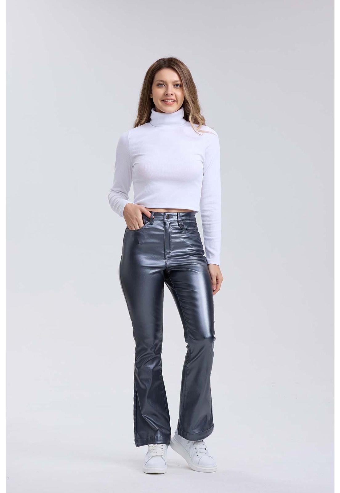 Jeans Mujer Flare Engomado Gris-3