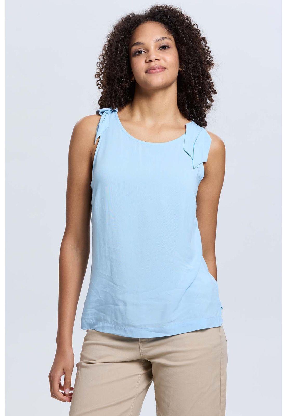 Blusa Mujer Aplicación Nudo Pabilo Celeste-0
