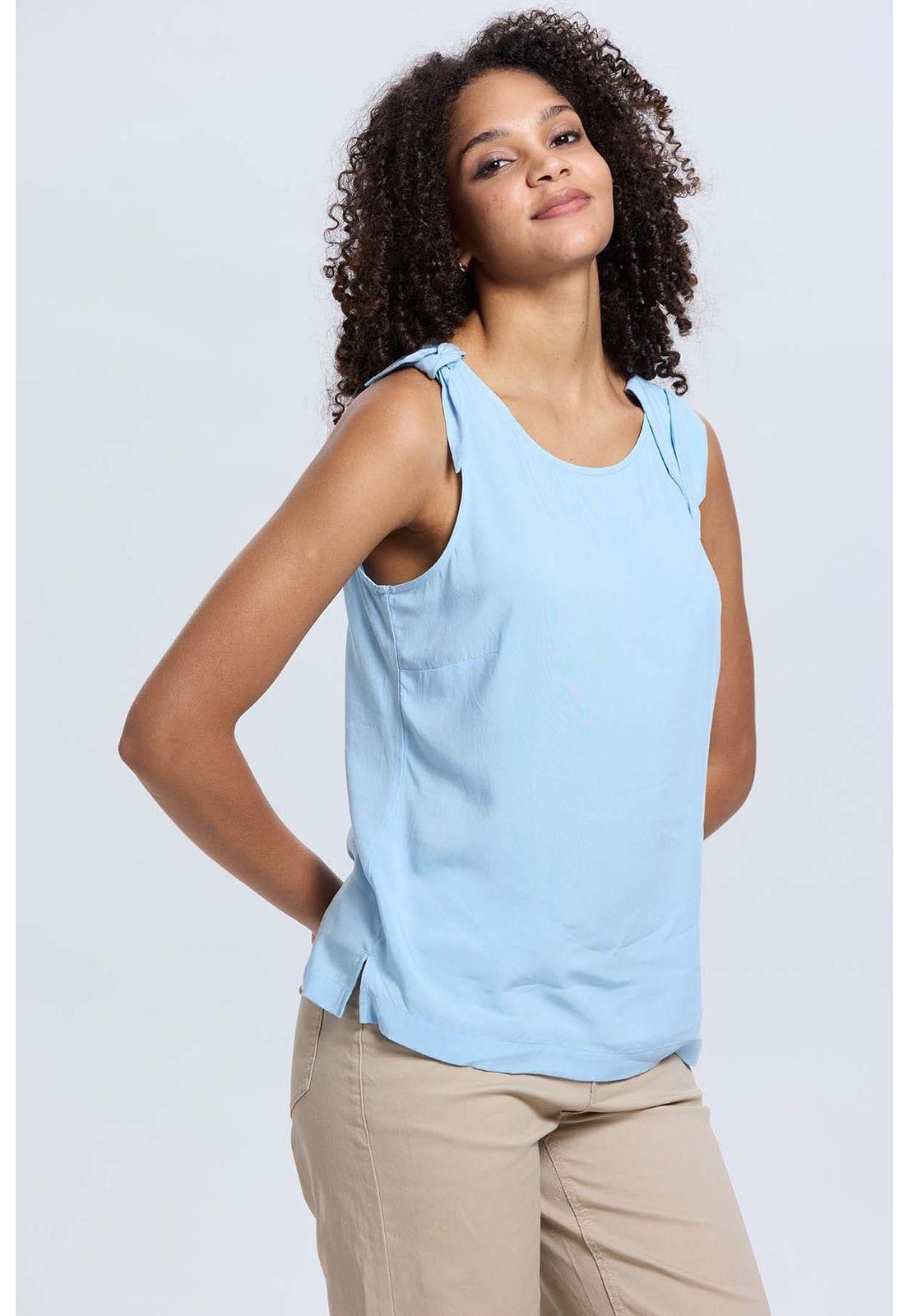 Blusa Mujer Aplicación Nudo Pabilo Celeste-1