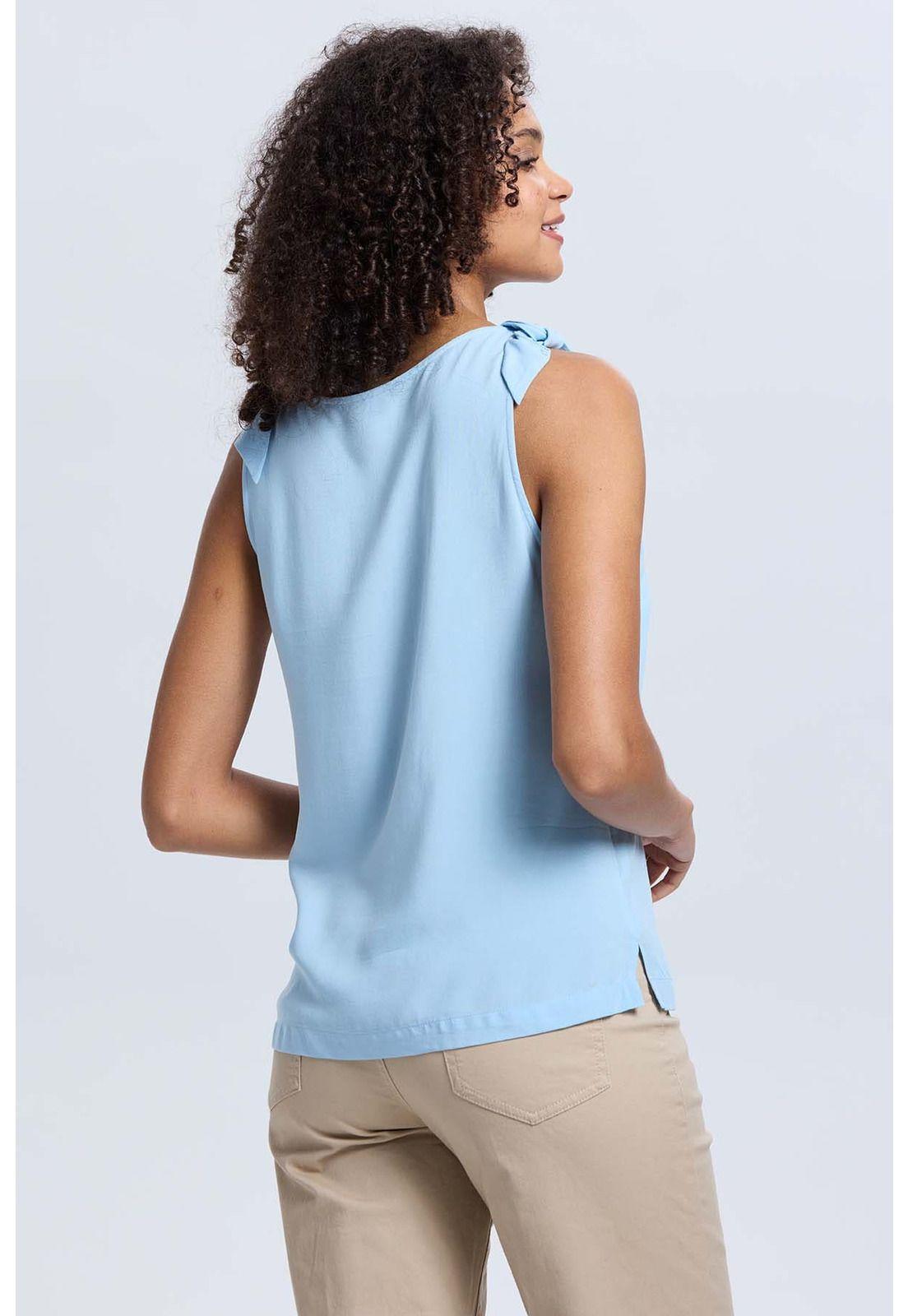 Blusa Mujer Aplicación Nudo Pabilo Celeste-2