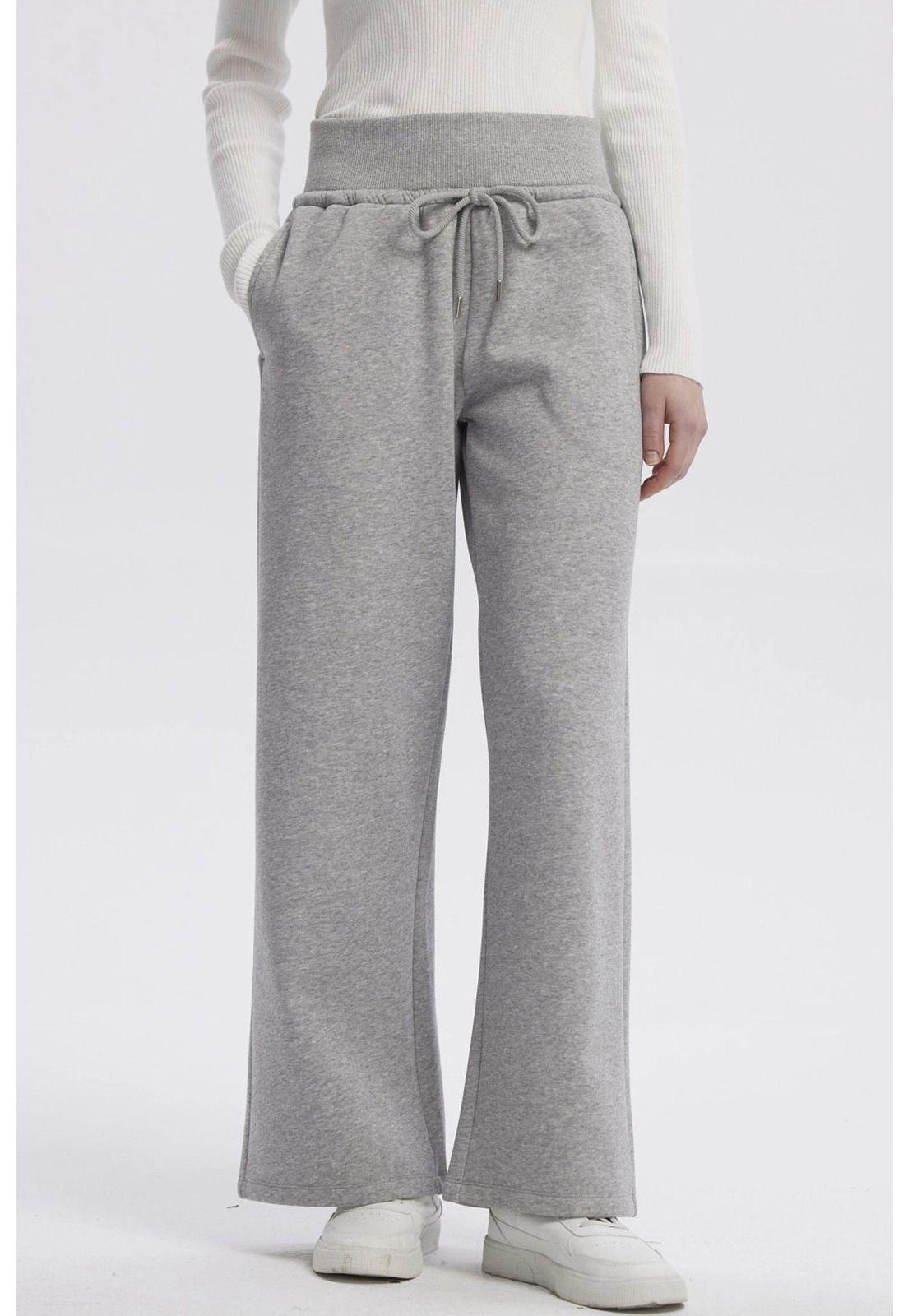 Pantalón Buzo Mujer Wide Leg Gris Melange - lV-0