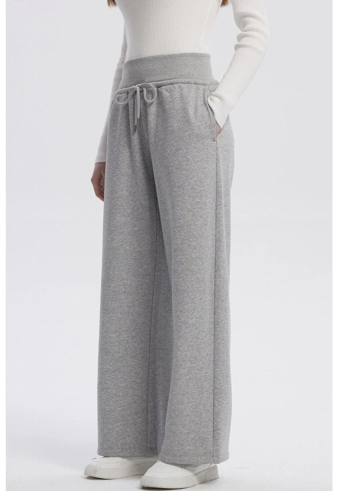 Pantalón Buzo Mujer Wide Leg Gris Melange - lV-1
