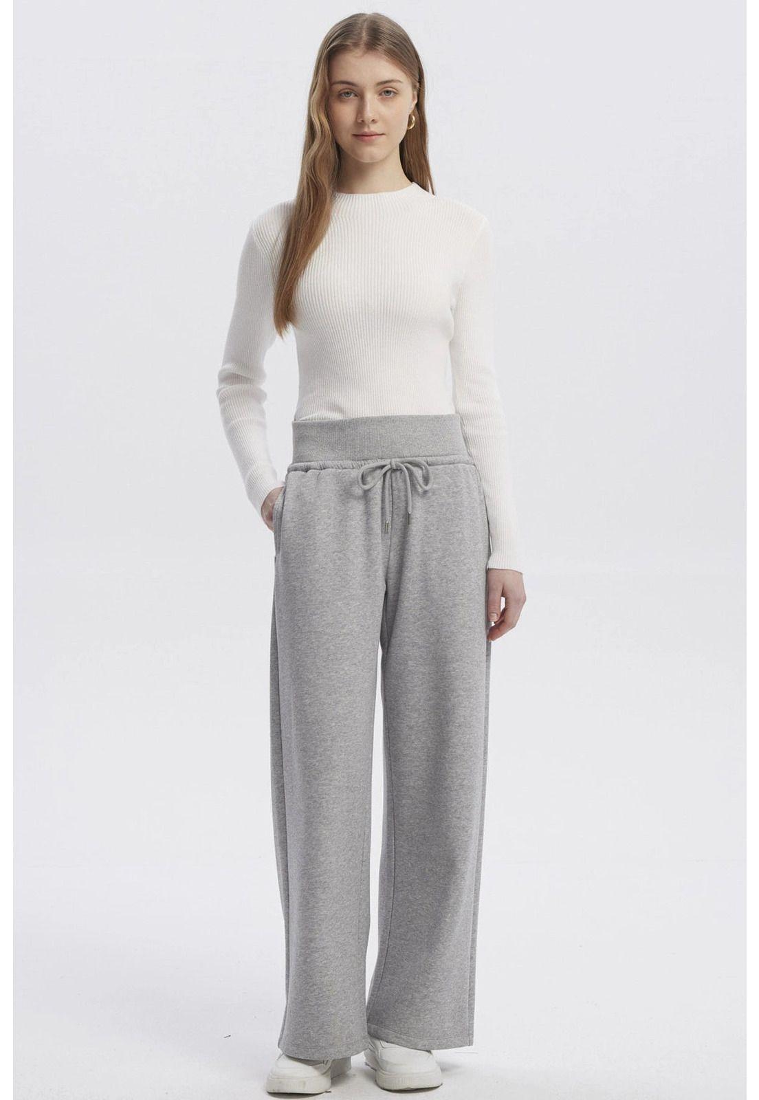 Pantalón Buzo Mujer Wide Leg Gris Melange - lV-3
