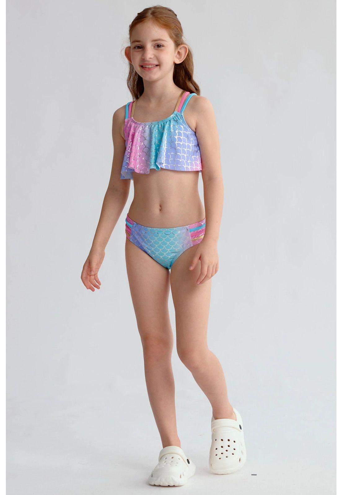 Traje De Baño Niña Full Print Celeste-0