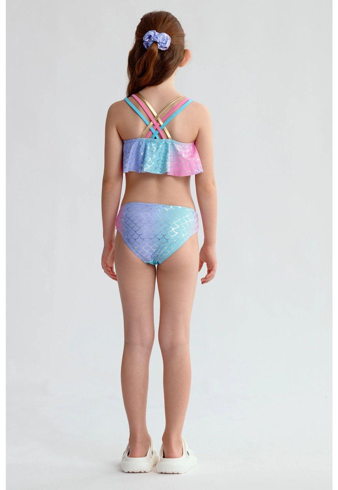 Traje De Baño Niña Full Print Celeste-1