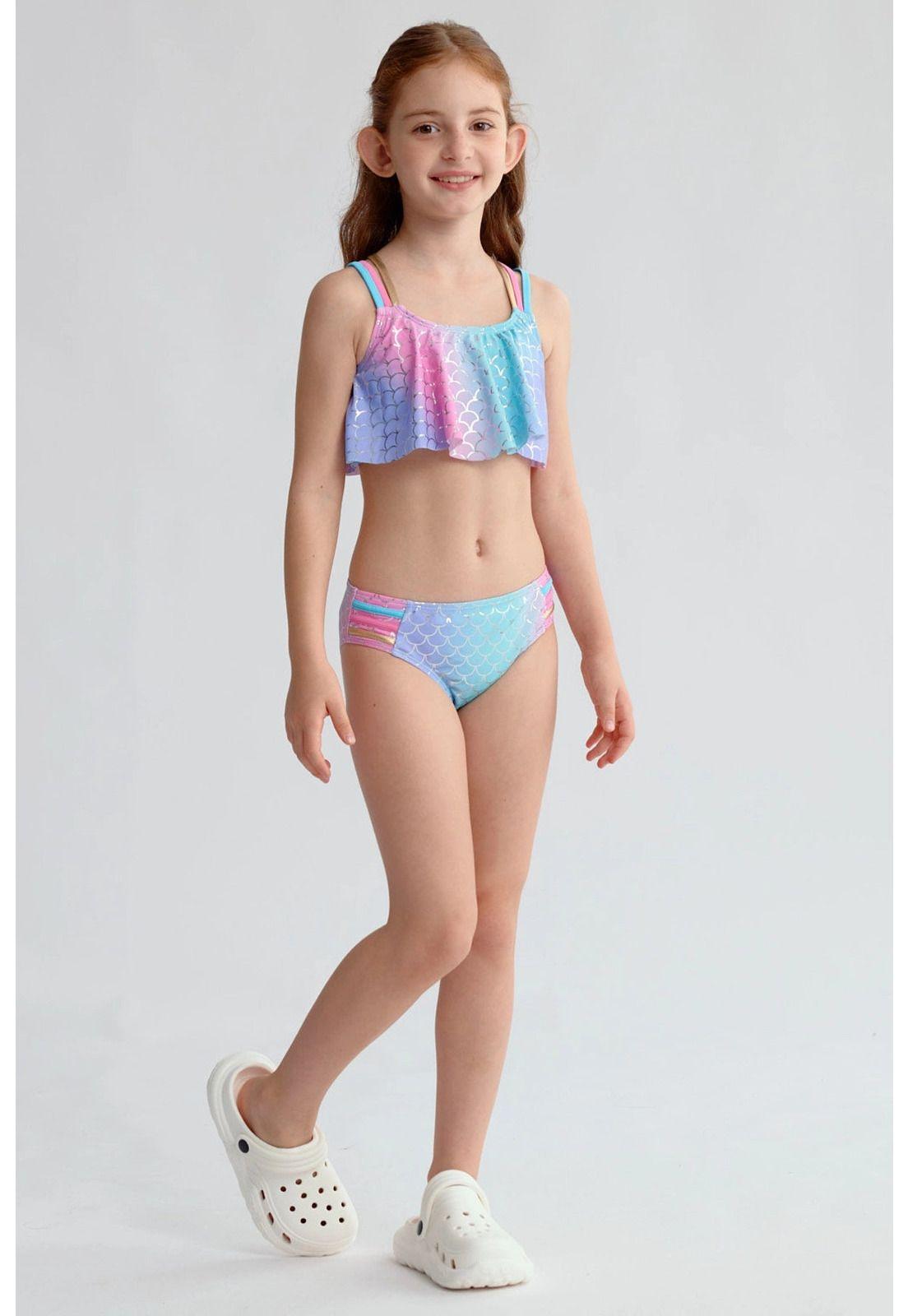 Traje De Baño Niña Full Print Celeste-2