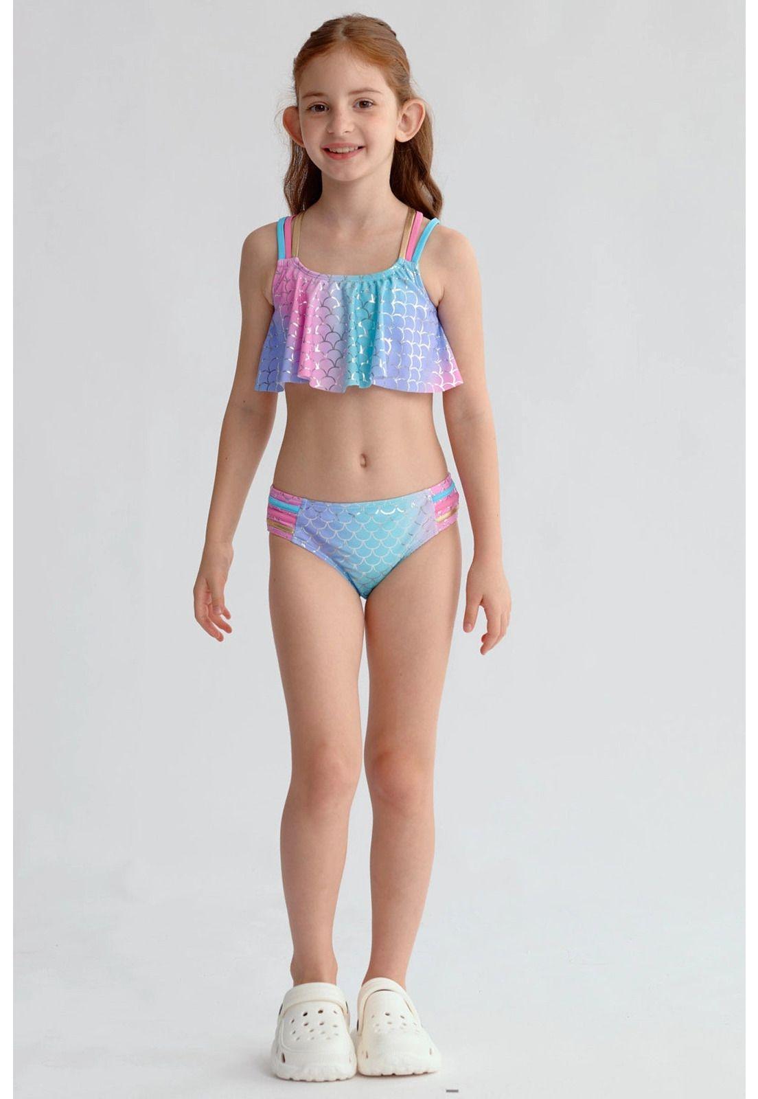 Traje De Baño Niña Full Print Celeste-3