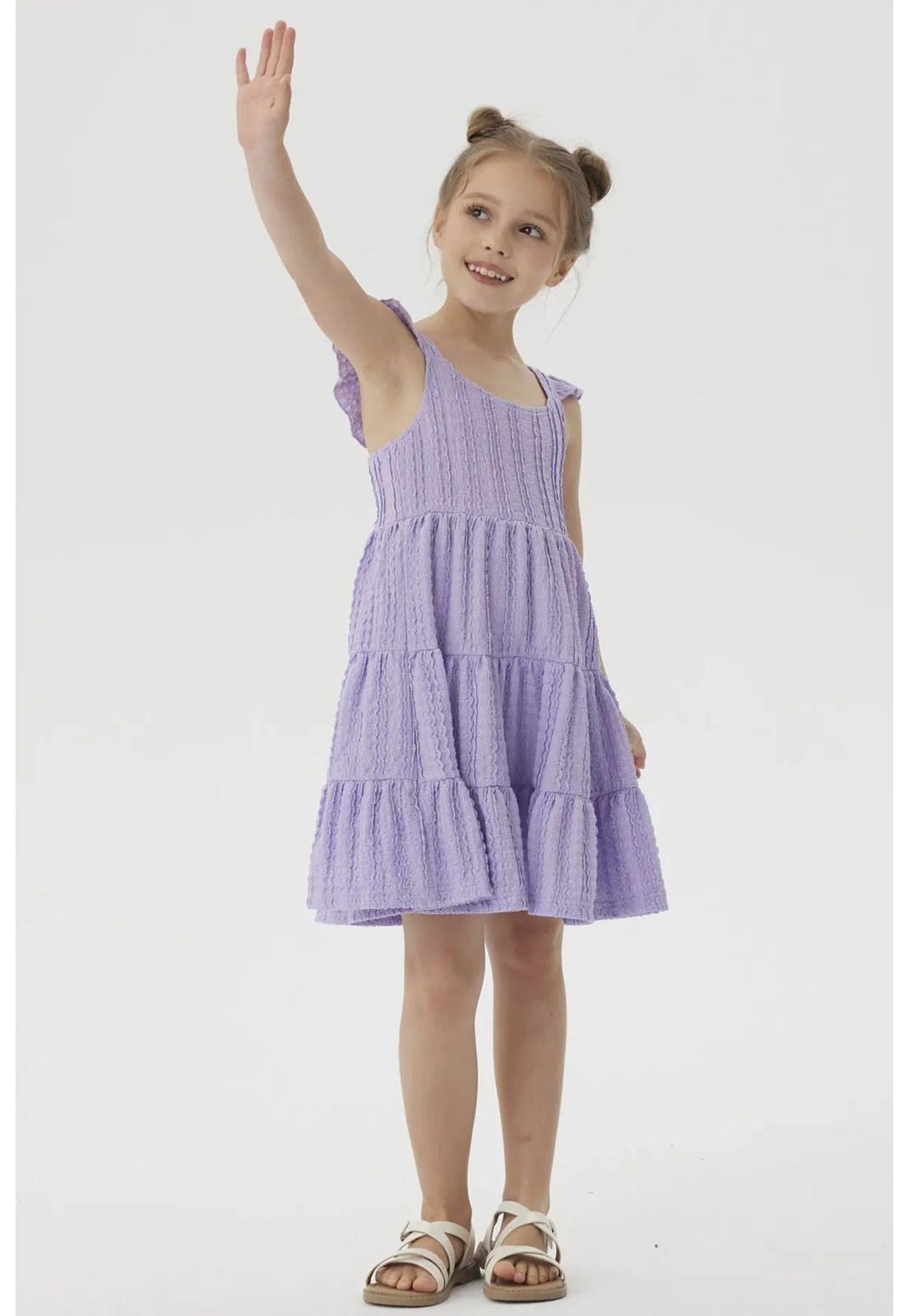 Vestido Niña Textura Y Vuelos Lila-1