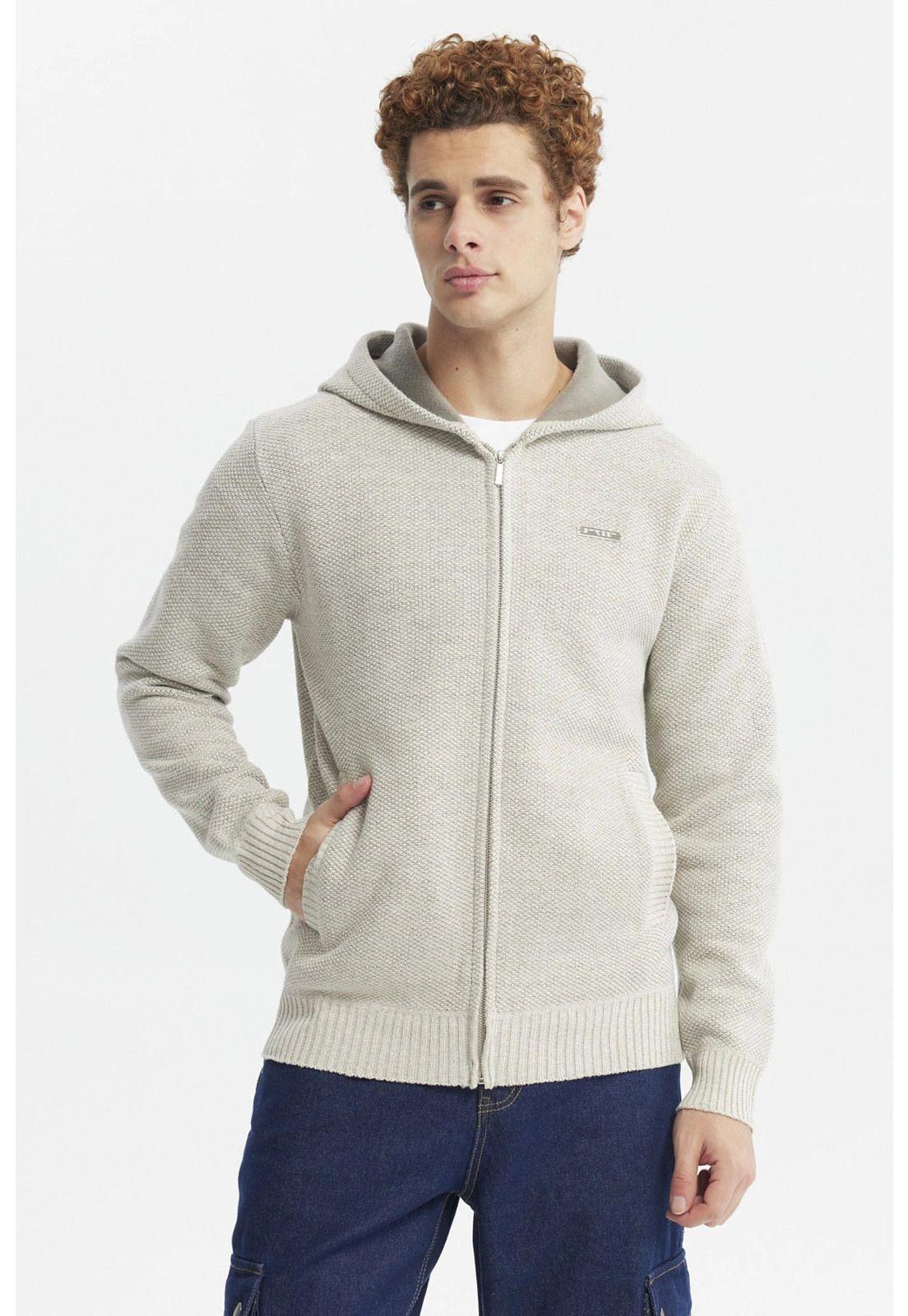Sweater Hombre Hoodie Liso Con Micropolar Beige-0