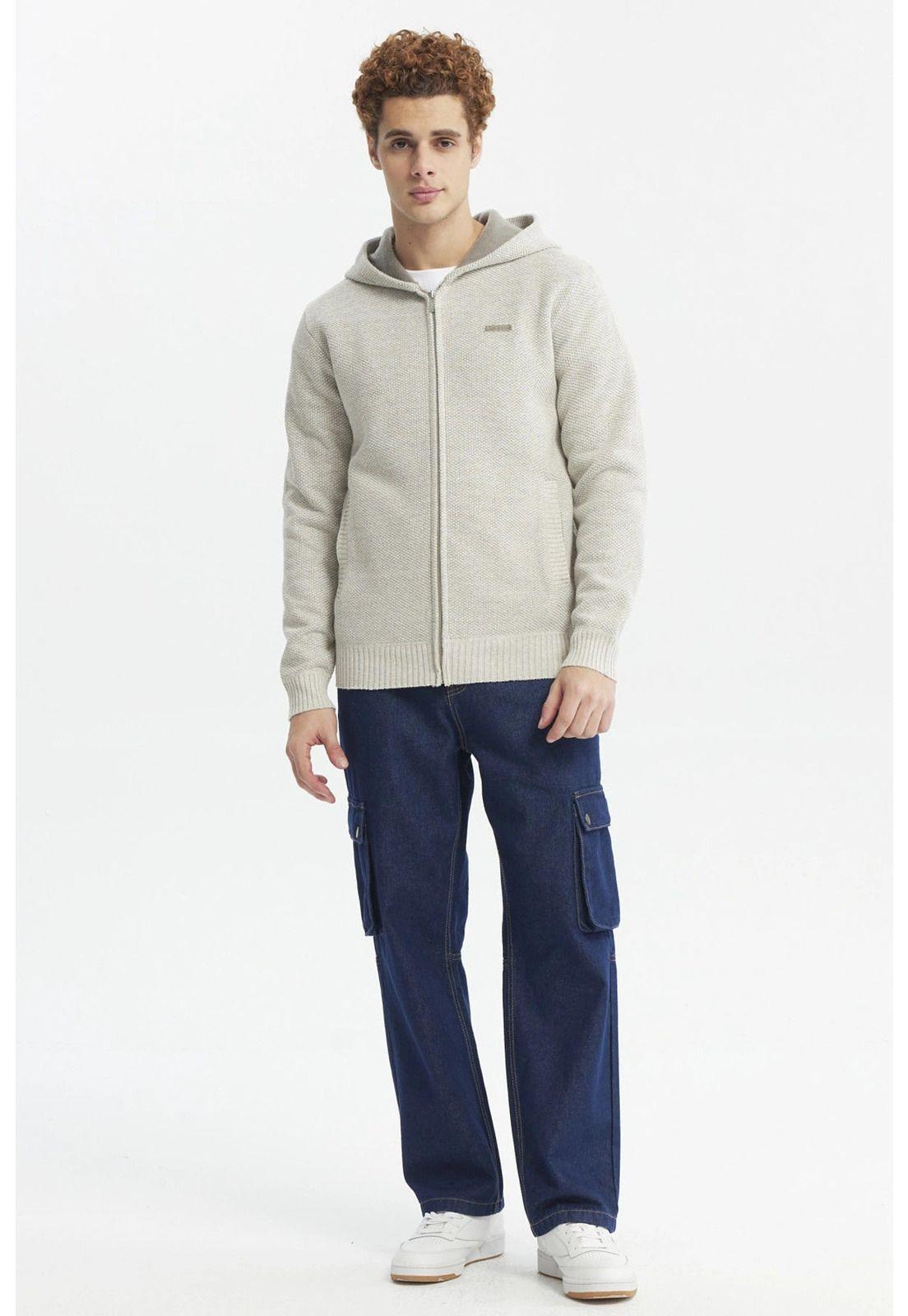 Sweater Hombre Hoodie Liso Con Micropolar Beige-3