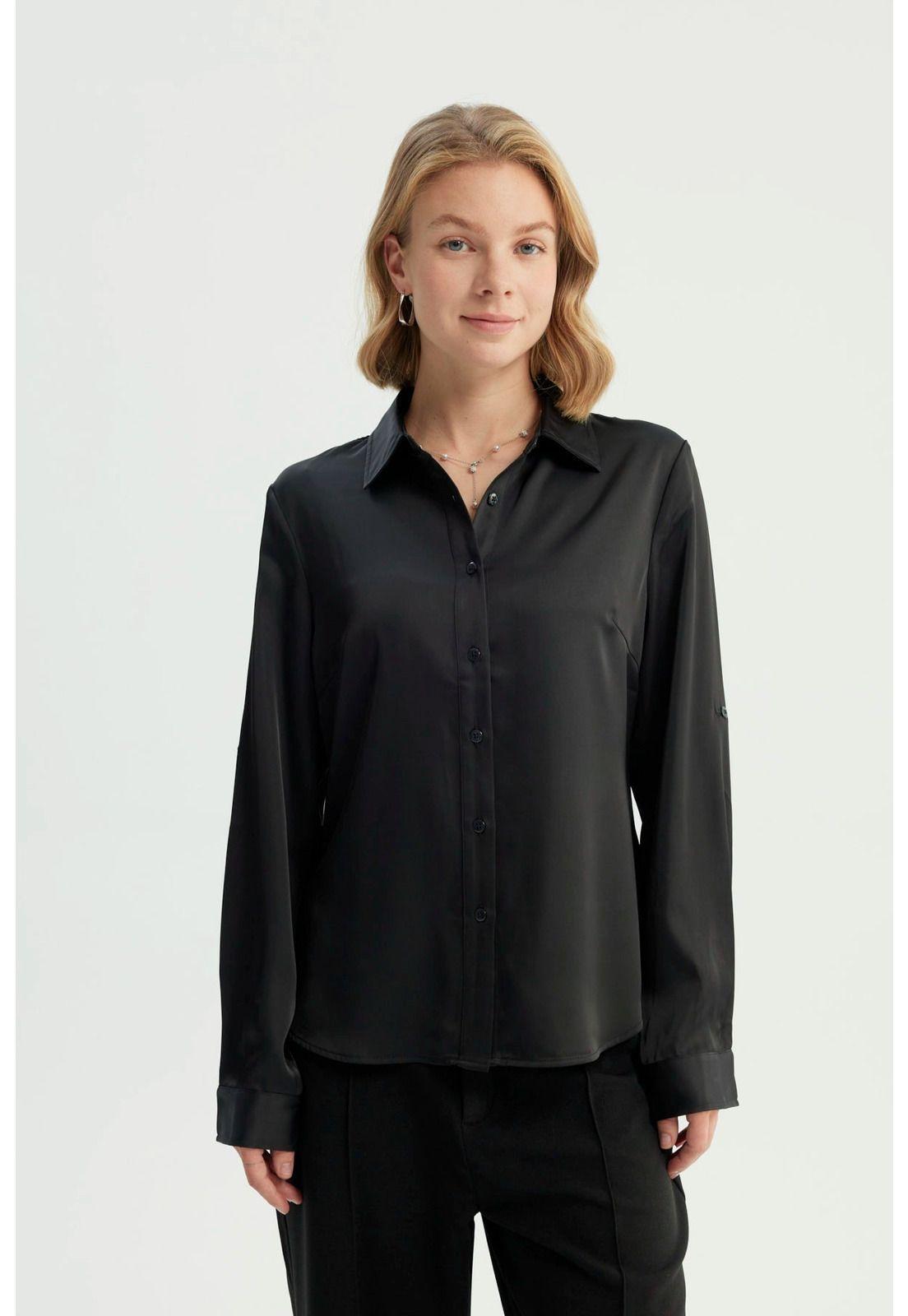 Blusa Mujer Cuello Camisero Negro - ll-0