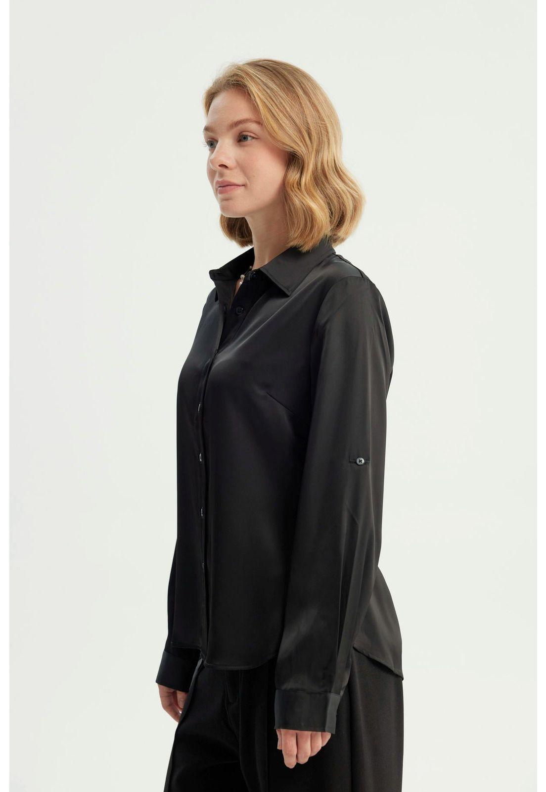 Blusa Mujer Cuello Camisero Negro - ll-1