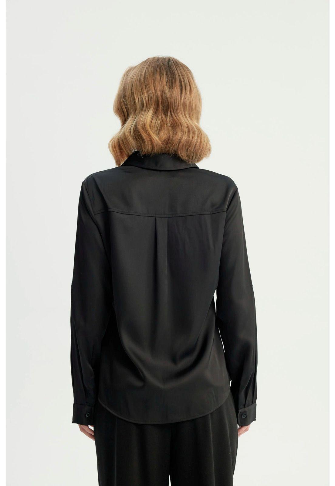 Blusa Mujer Cuello Camisero Negro - ll-2