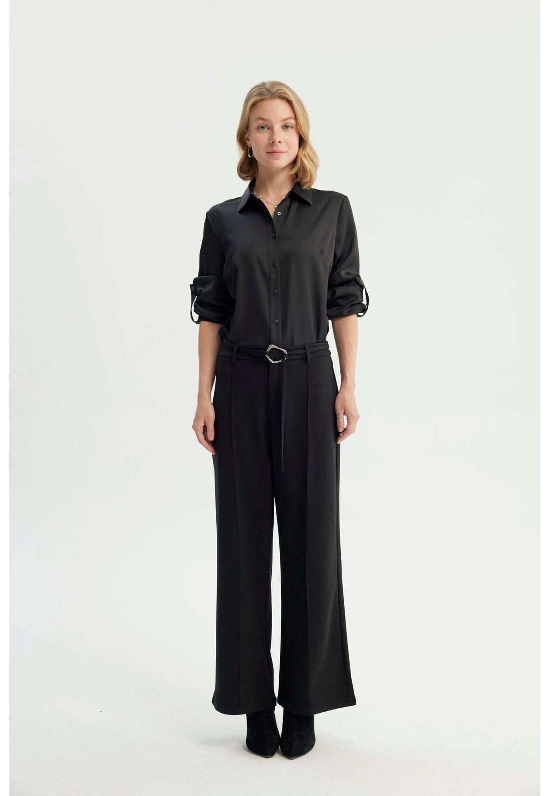 Blusa Mujer Cuello Camisero Negro - ll-3
