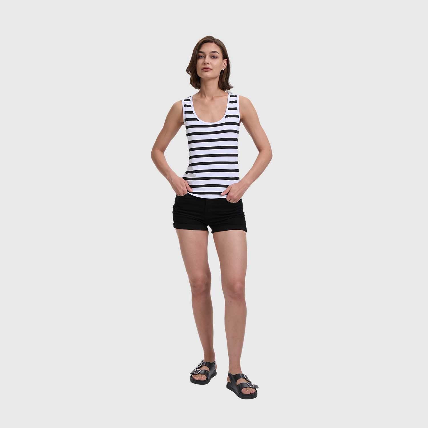Polera Mujer Lisa Rayas Blanco / Negro Fashion's Park-3