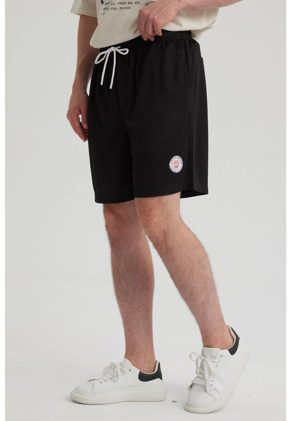 Bermuda Hombre Textura Bolsillo Trasero Negro-3