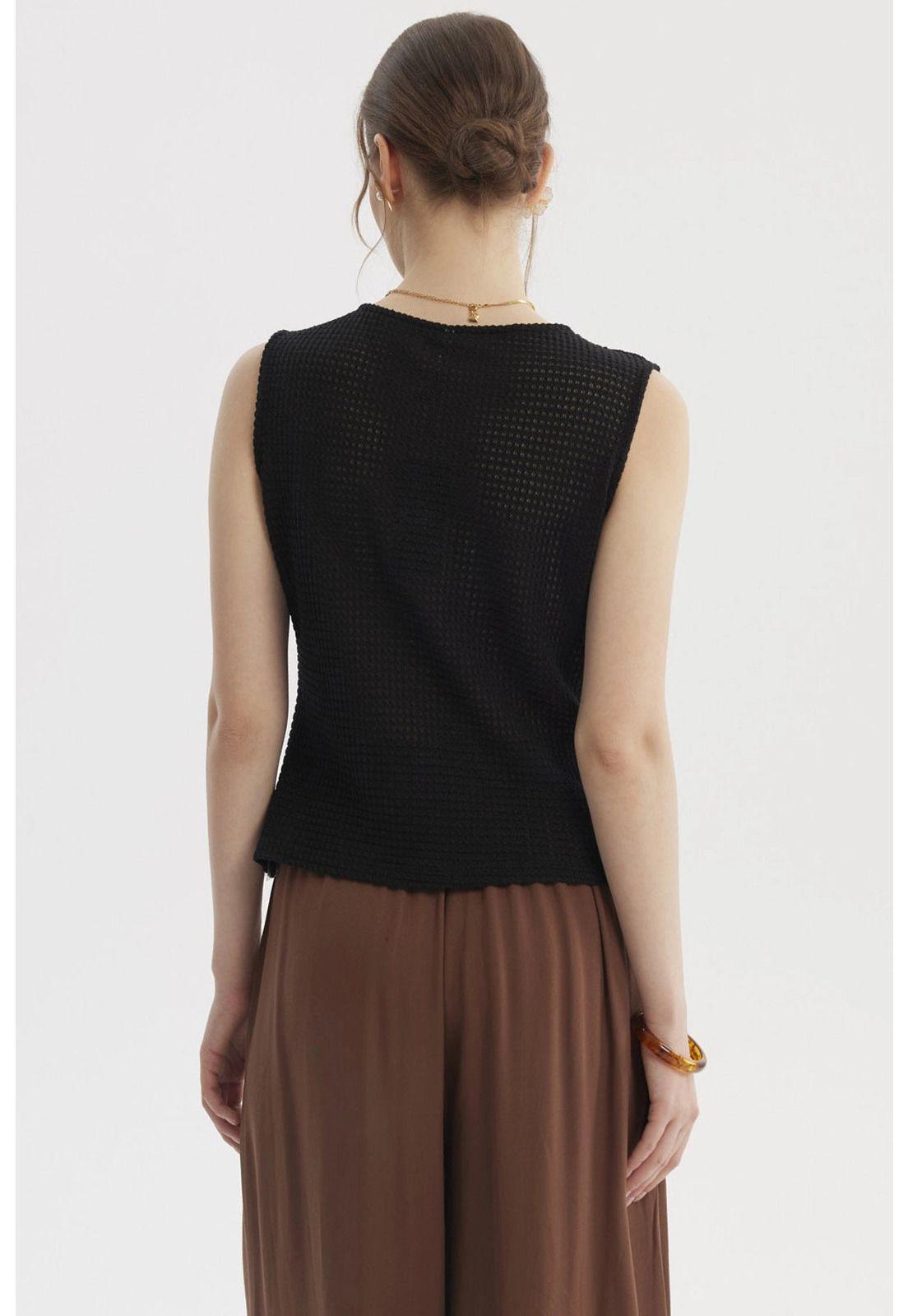 Polera Mujer Aplicación Botones Negro - ll-2
