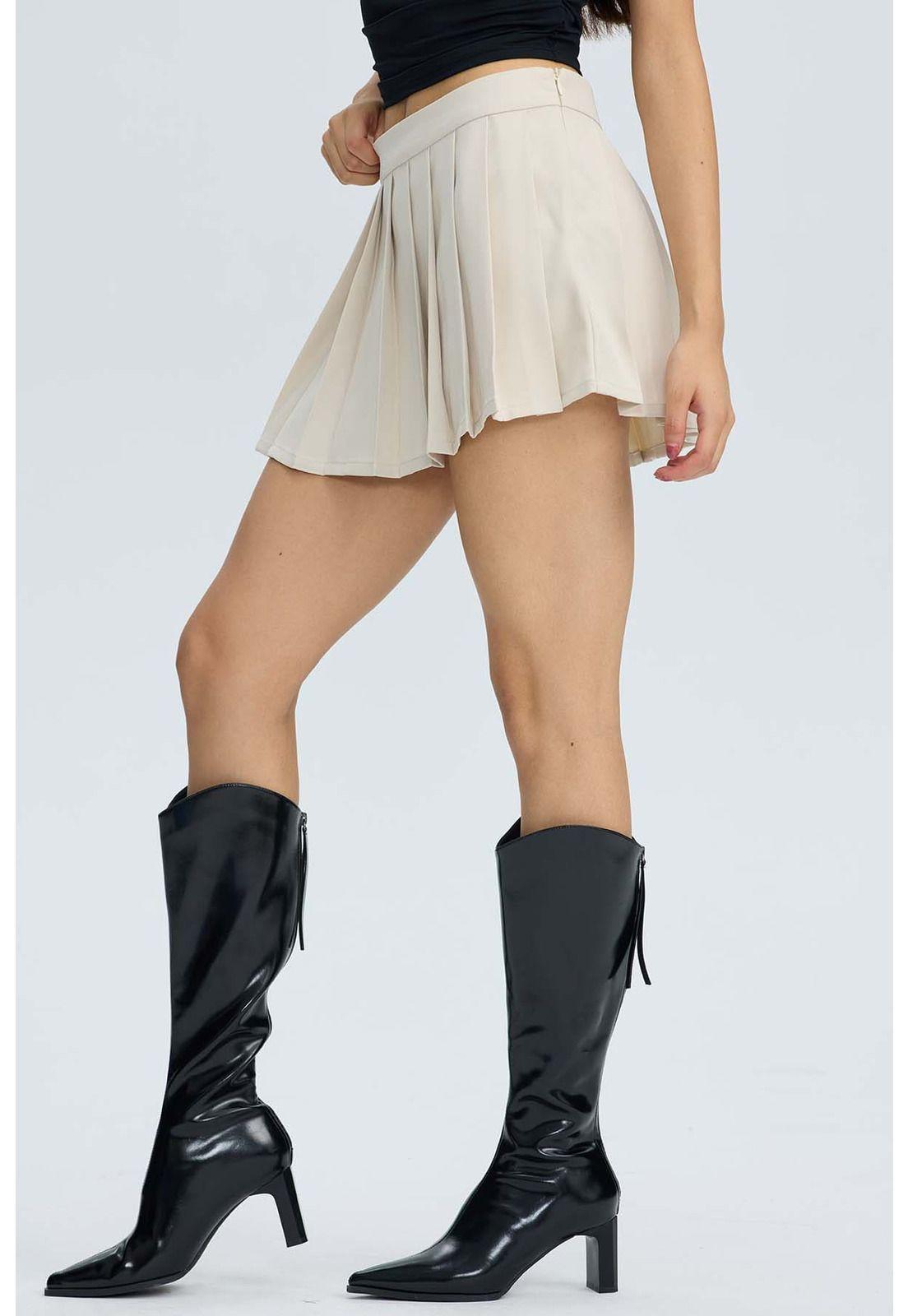 Falda Mujer Tablas Cinturón Beige-2