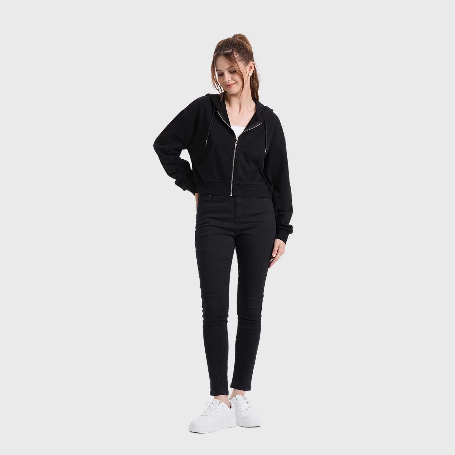 Polerón Mujer Hoodie Crop Negro Fashion's Park-3