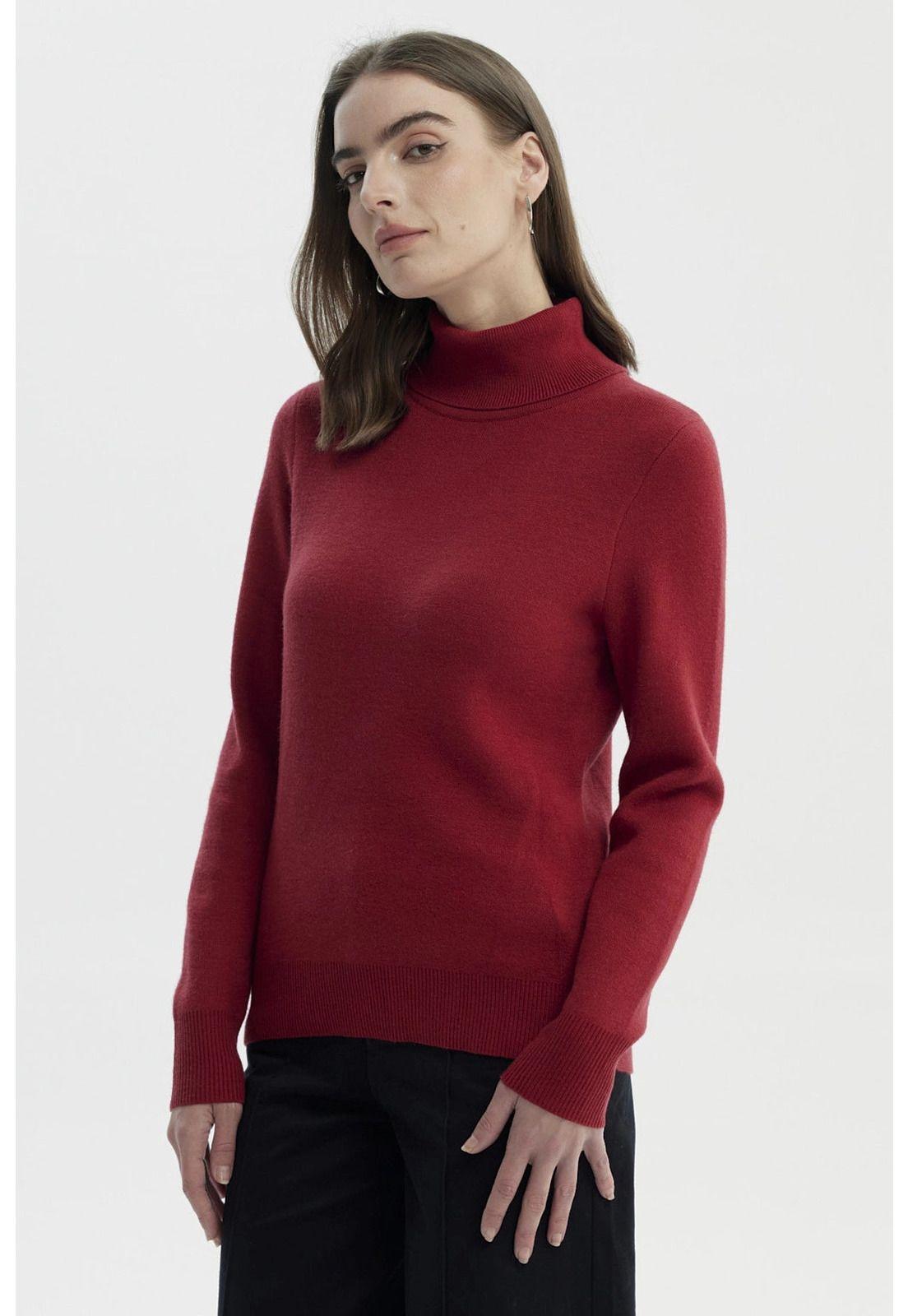 Sweater Mujer Slim Cuello Alto Rojo Oscuro-1