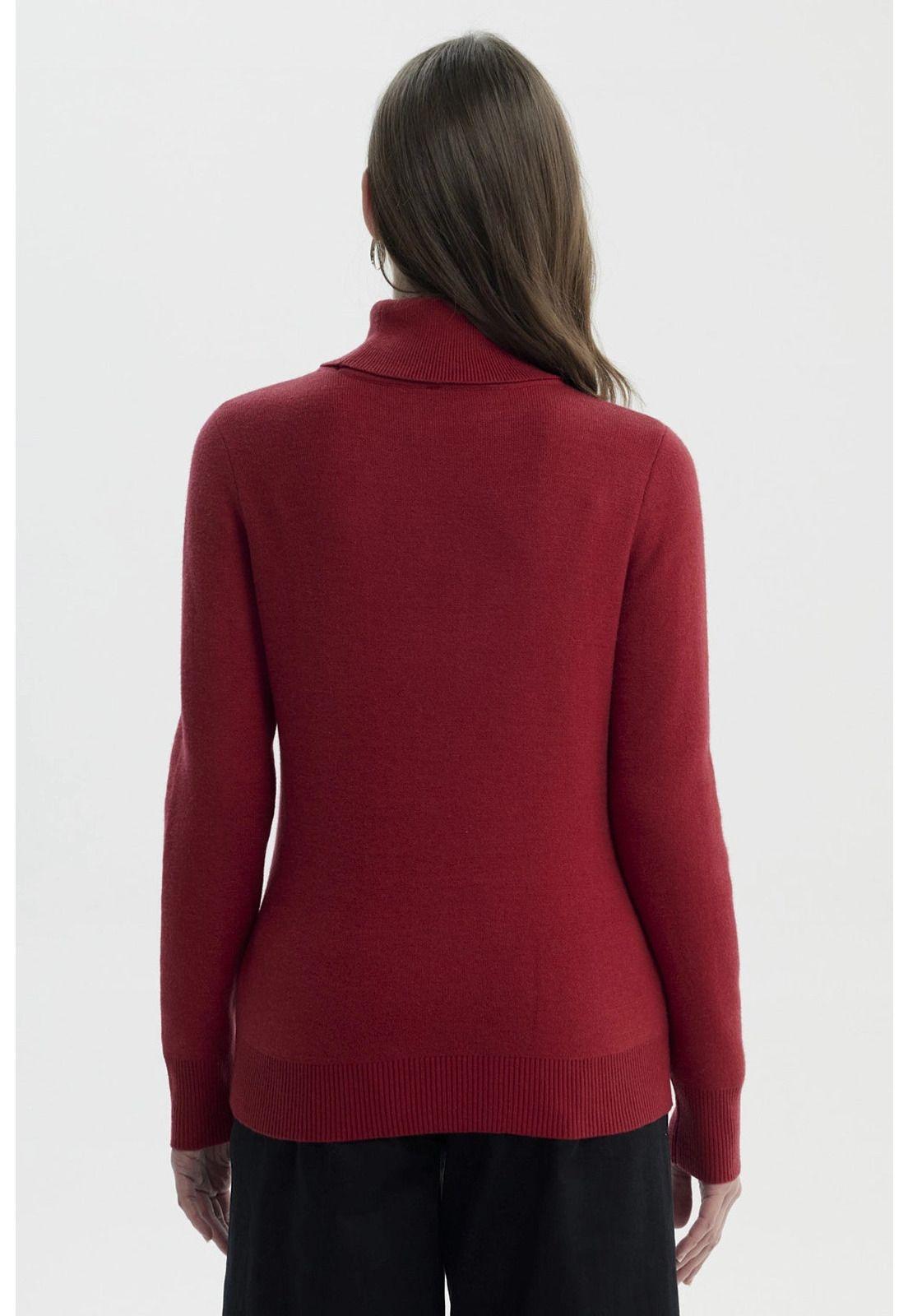 Sweater Mujer Slim Cuello Alto Rojo Oscuro-2