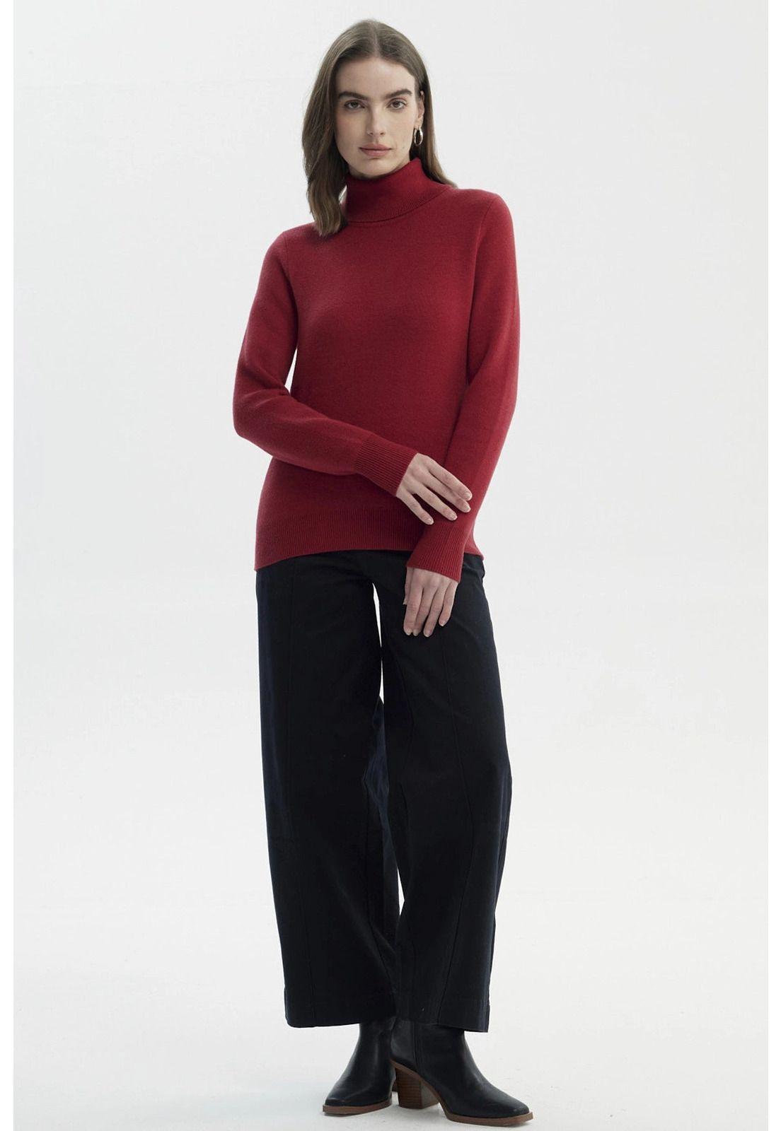 Sweater Mujer Slim Cuello Alto Rojo Oscuro-3