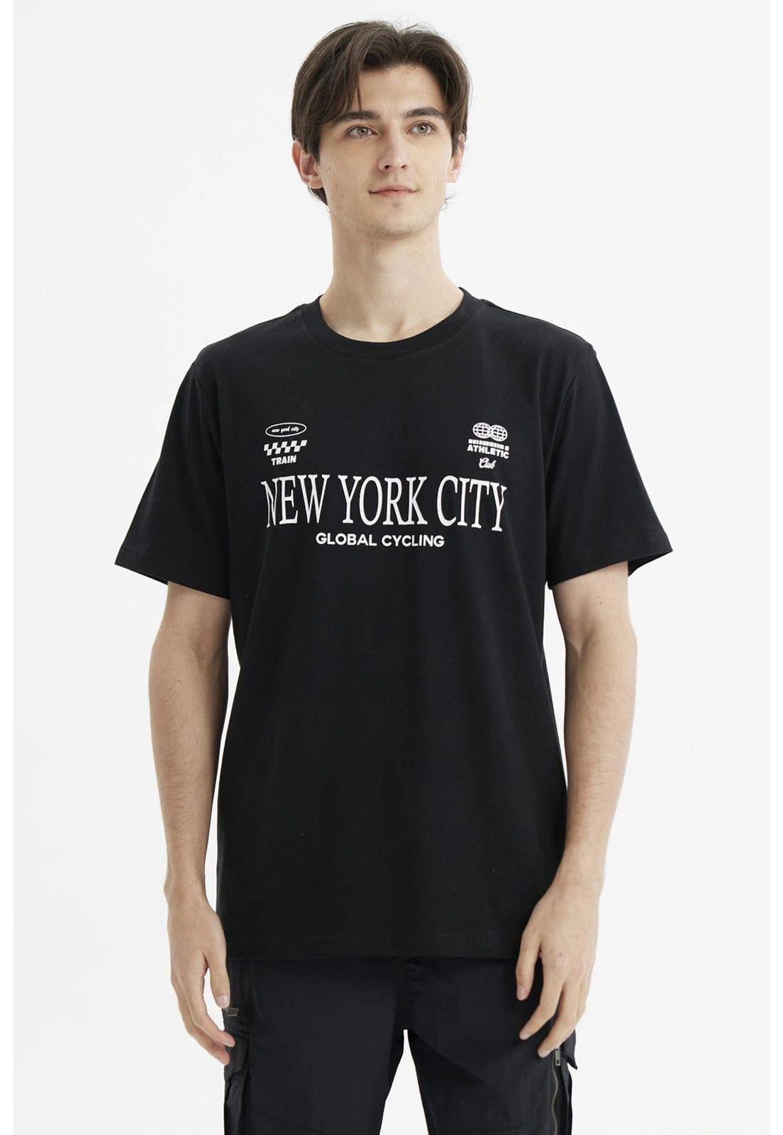 Polera Hombre Regular Fit Print New York Negro-0