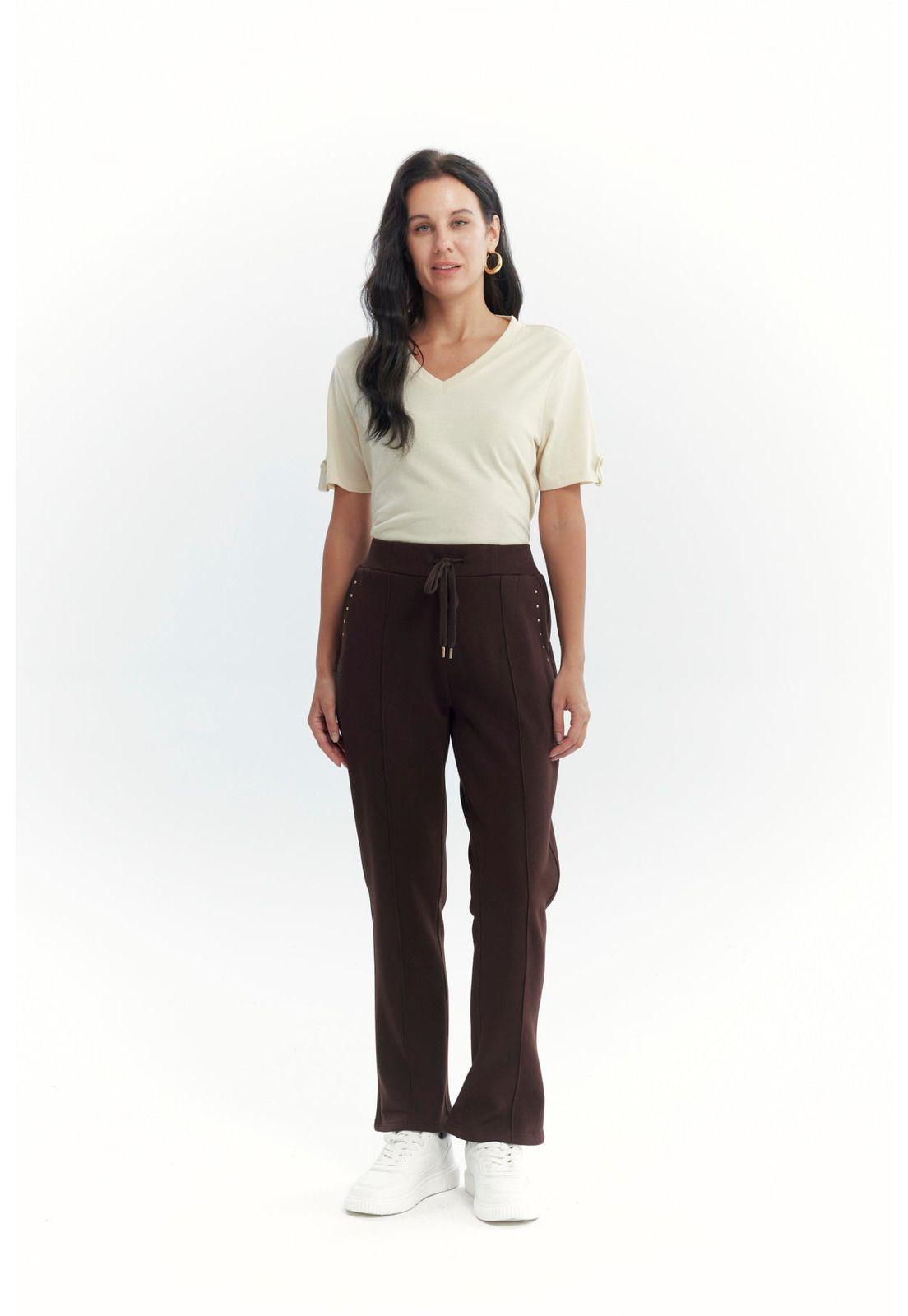 Pantalón Buzo Mujer Clásico Flare Café Oscuro-3