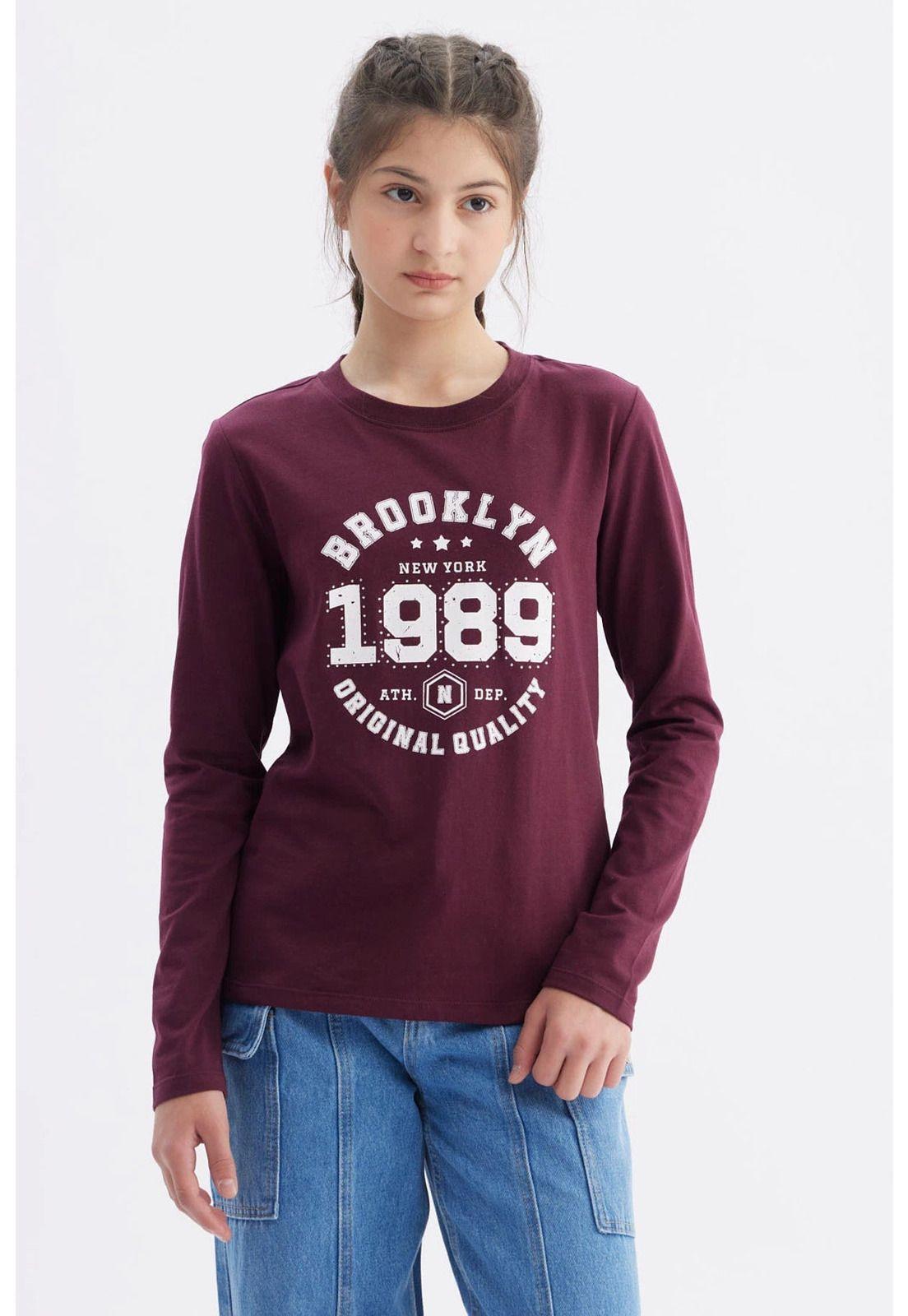 Polera Niña Básica Teen Burdeo-0