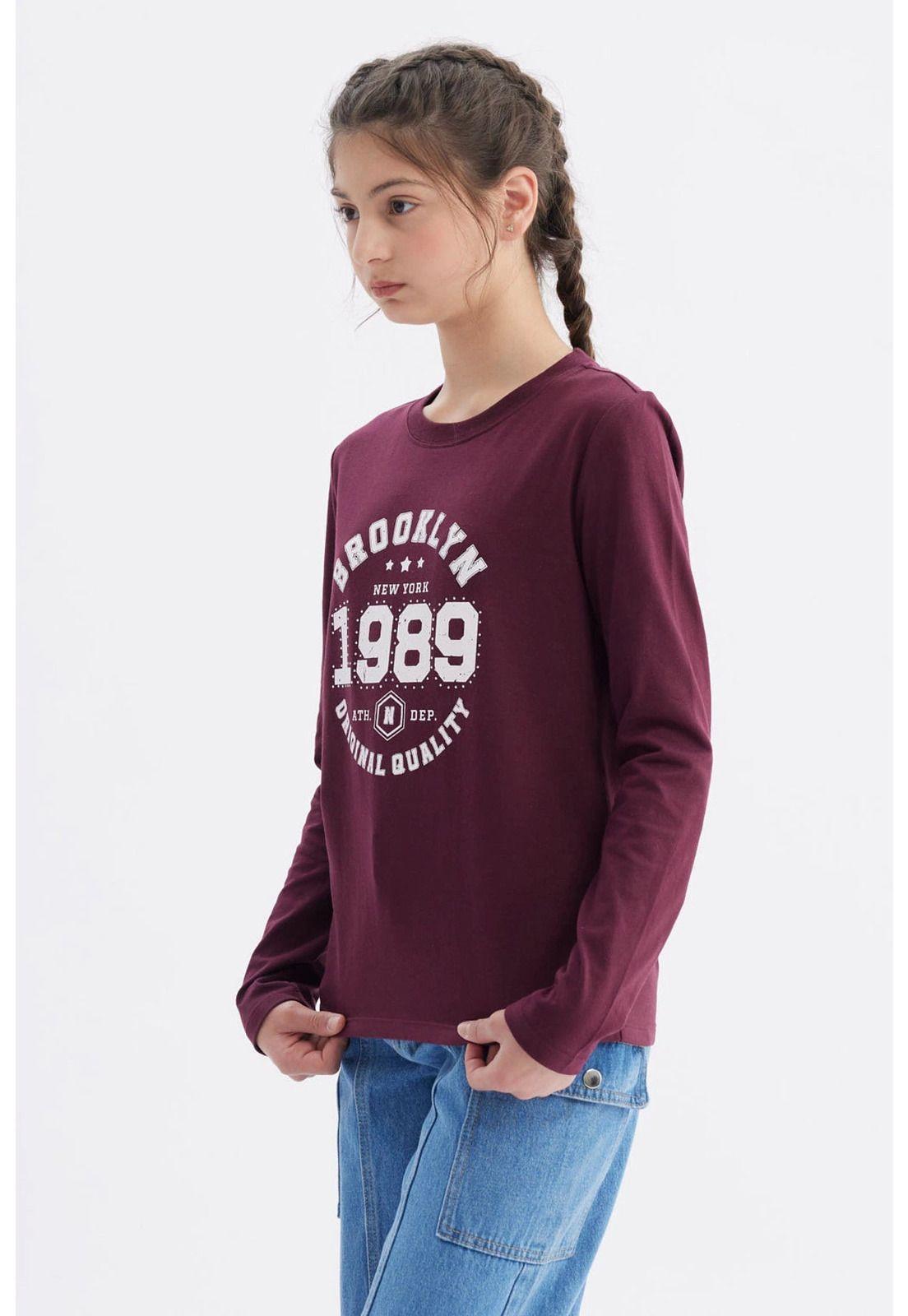 Polera Niña Básica Teen Burdeo-1