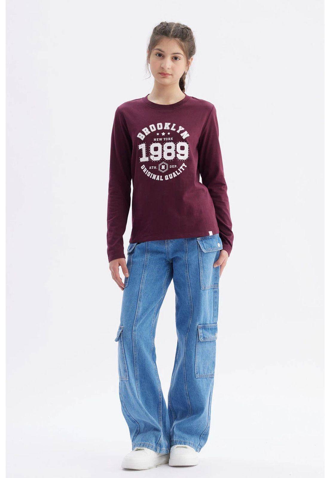 Polera Niña Básica Teen Burdeo-3