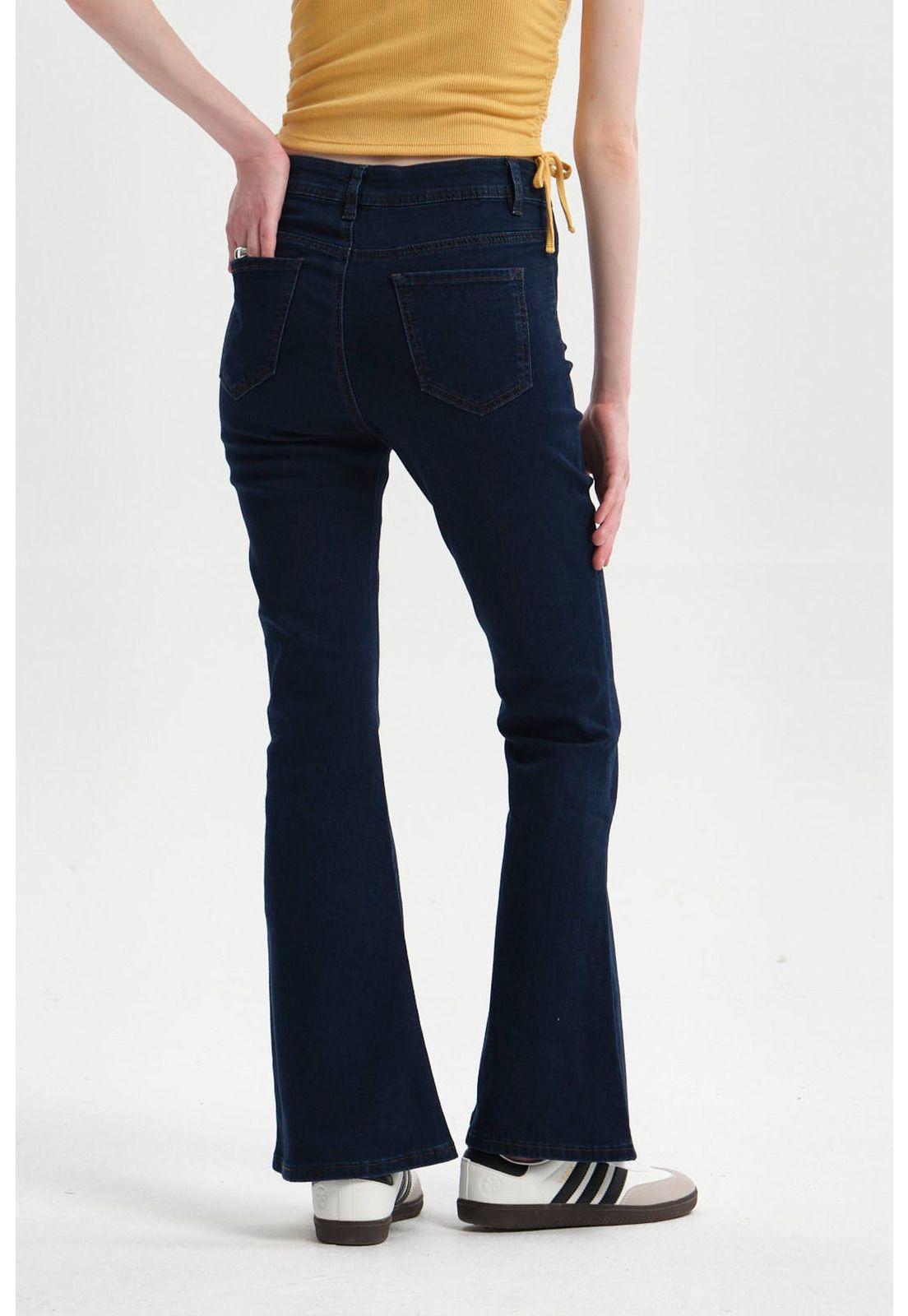 Jeans Mujer Flare Bolsillo Azul Oscuro-2