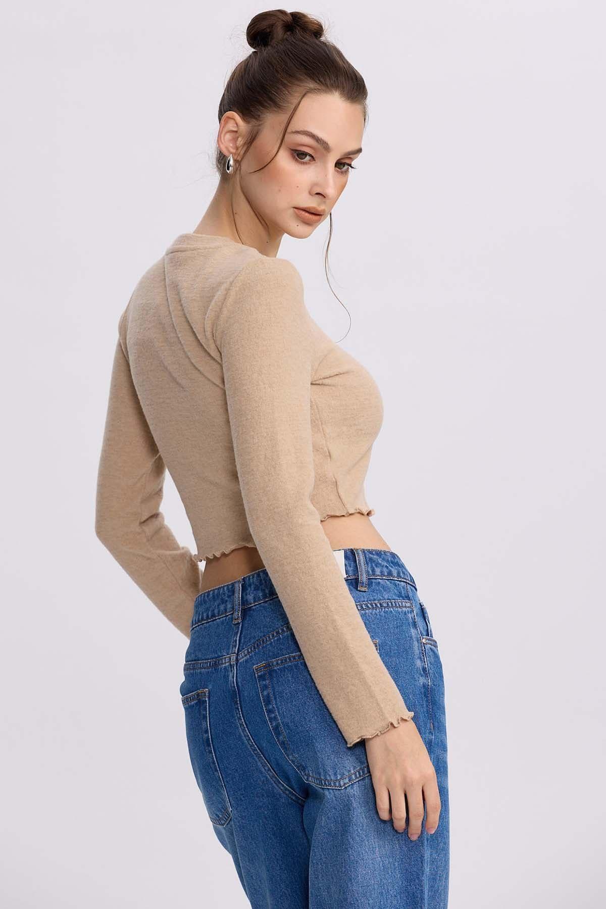 Sweater Mujer Crop Beige-2