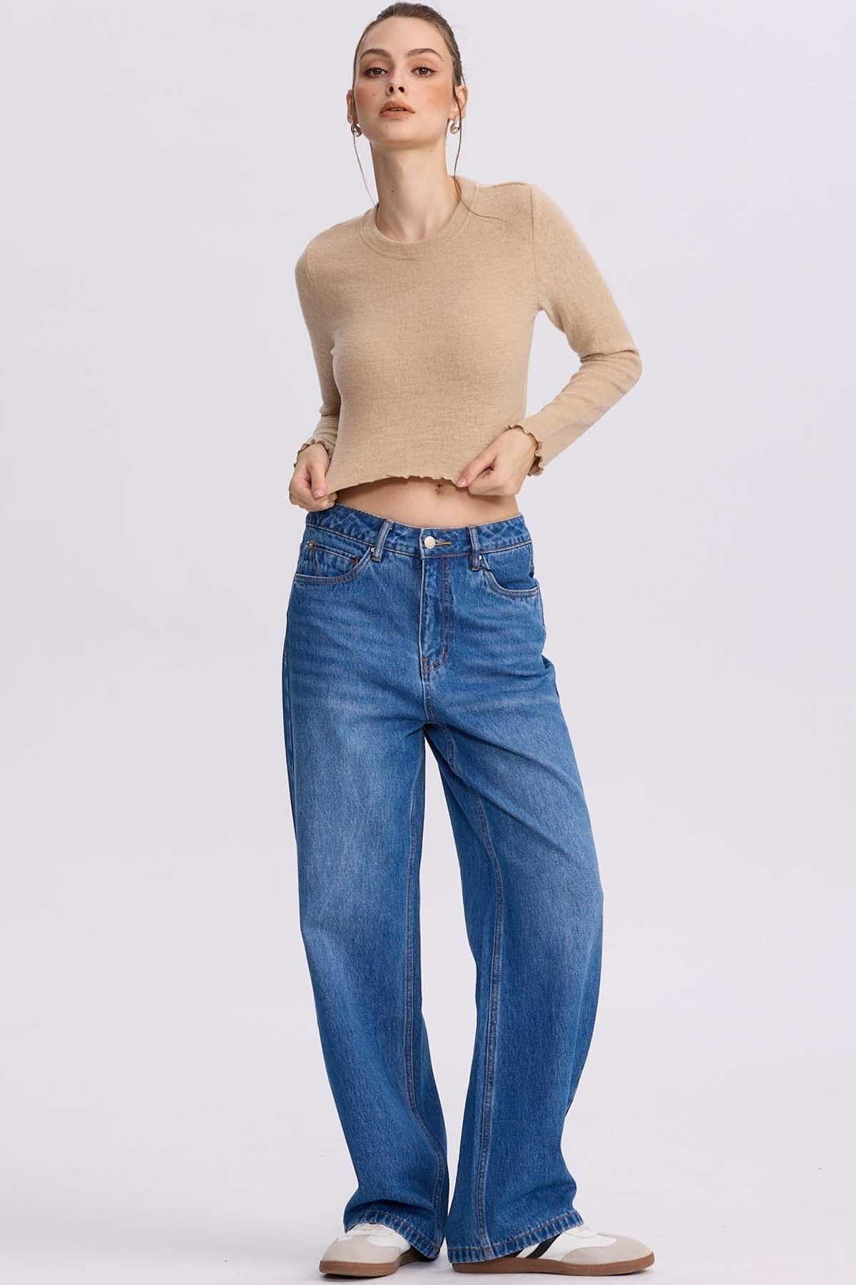 Sweater Mujer Crop Beige-3