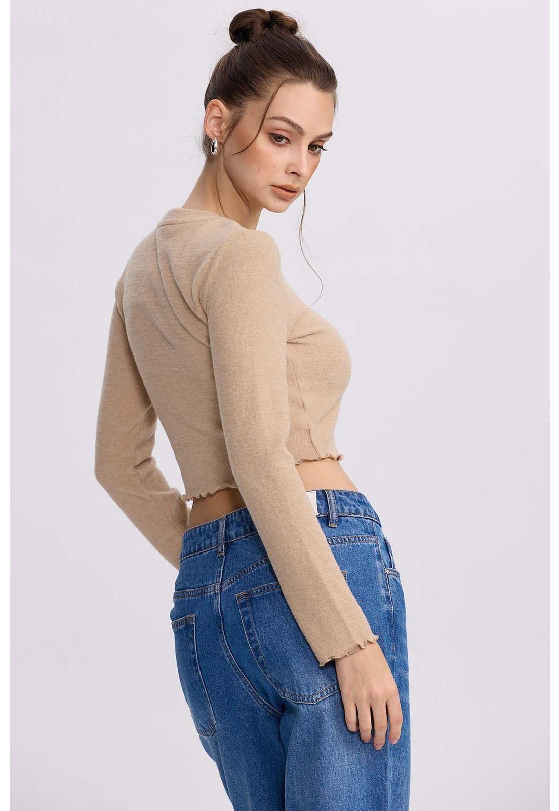 Sweater Mujer Crop Beige-2
