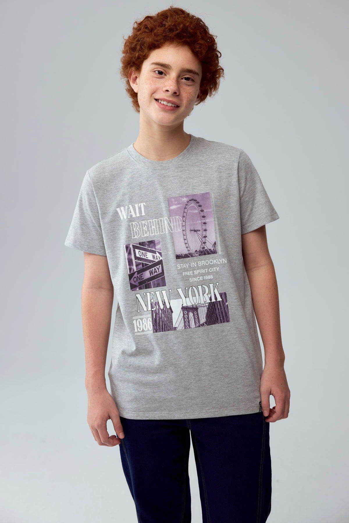 Polera Niño Básica Estampada Gris Melange-2