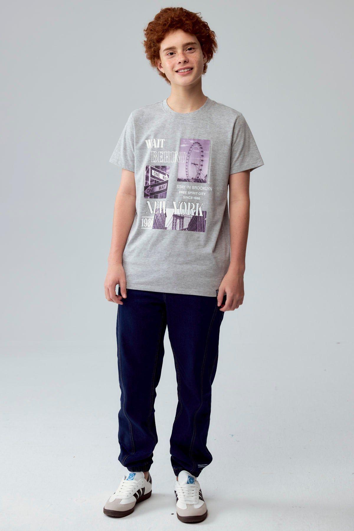 Polera Niño Básica Estampada Gris Melange-3