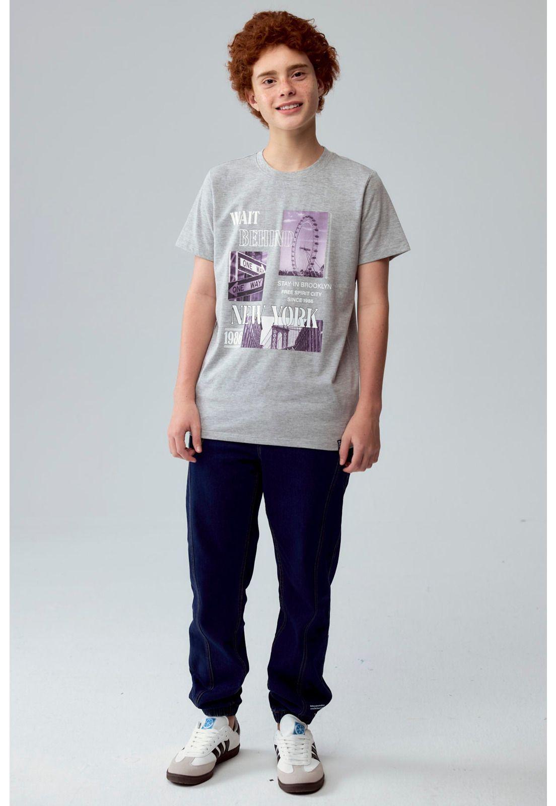 Polera Niño Básica Estampada Gris Melange-6