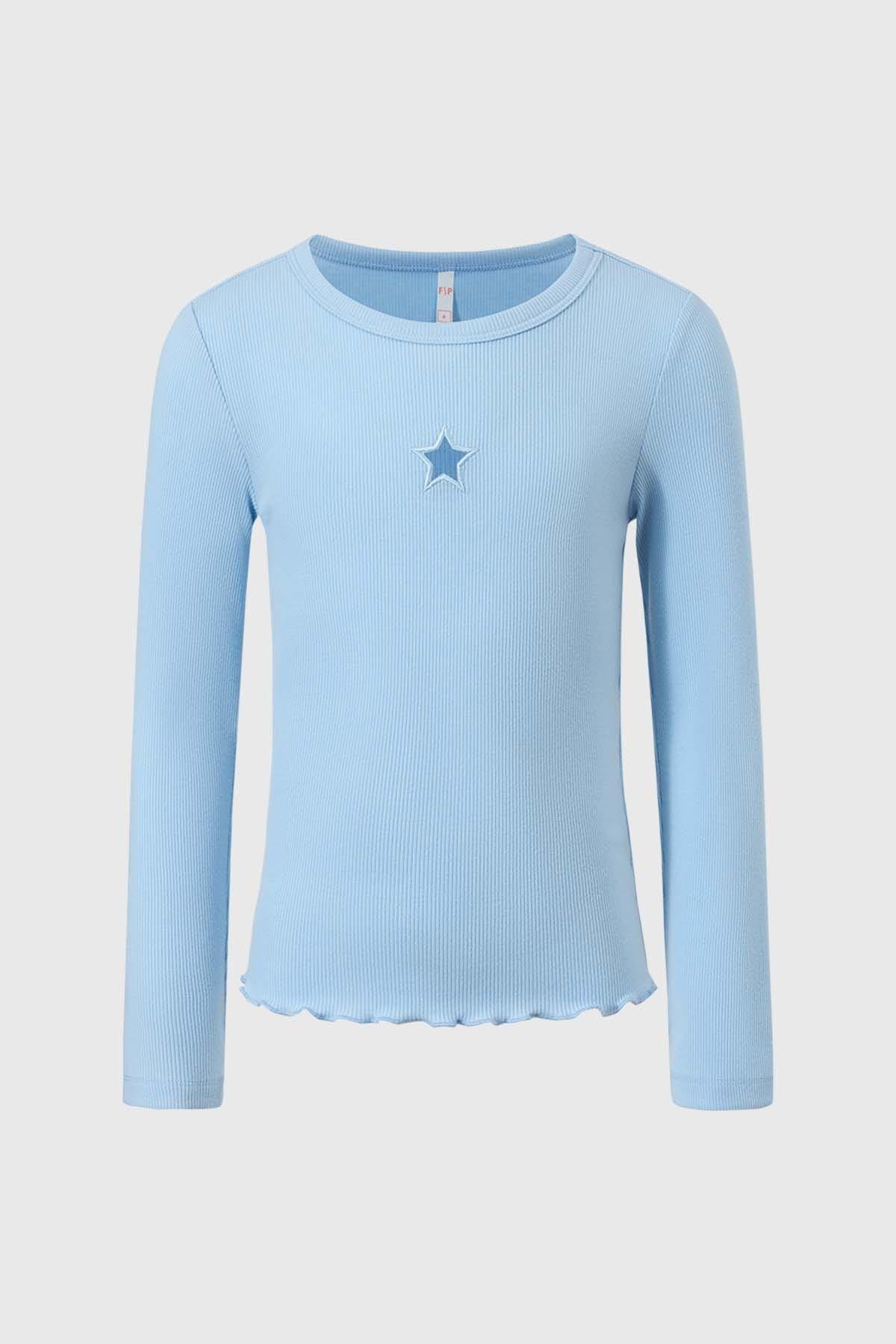 Polera Niña Rib Cut Celeste-0